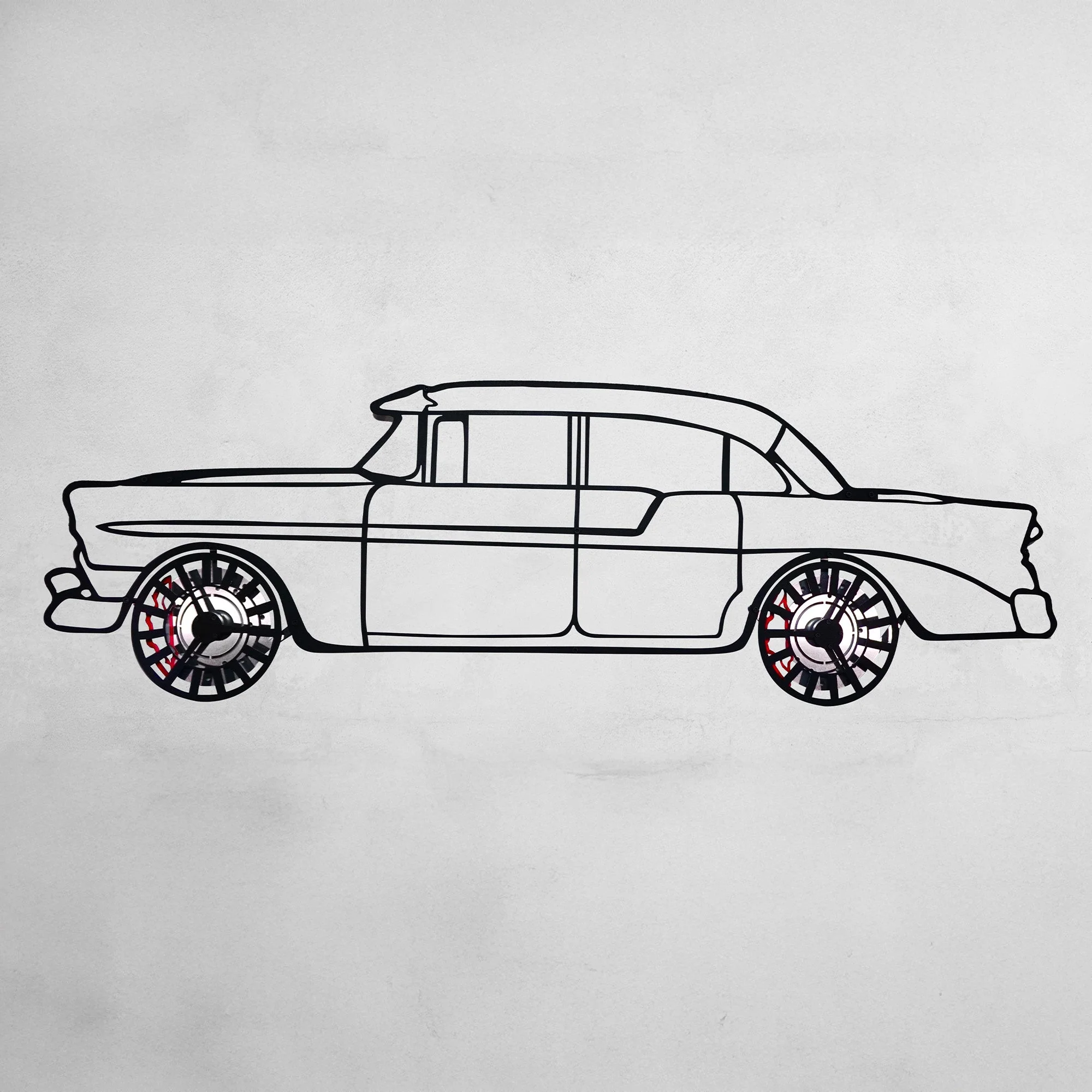 1956 Chevrolet Bel Air Wall Art – Classic Steel Silhouette with Spinning Wheels-KAFMEKA020