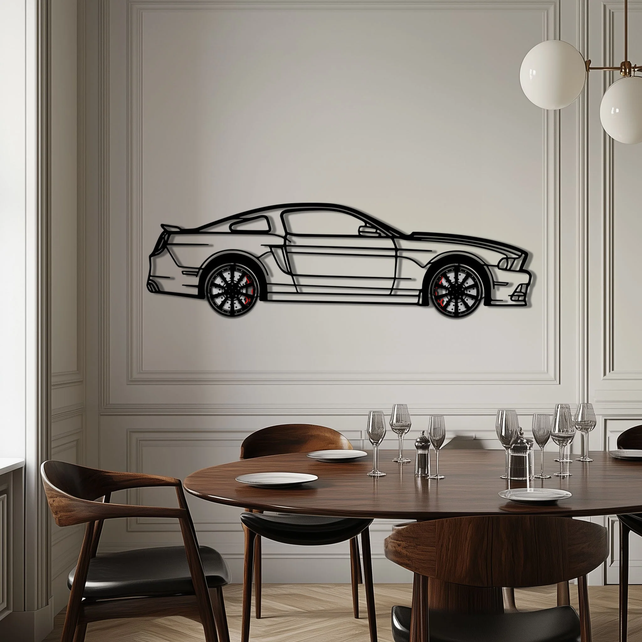 2013 Ford Mustang GT Metal Car Wall Art with Rotating Wheels - S197 Modern Muscle Silhouette - Interactive Automotive Wall Decor- KAFMEKA141 - Image 3