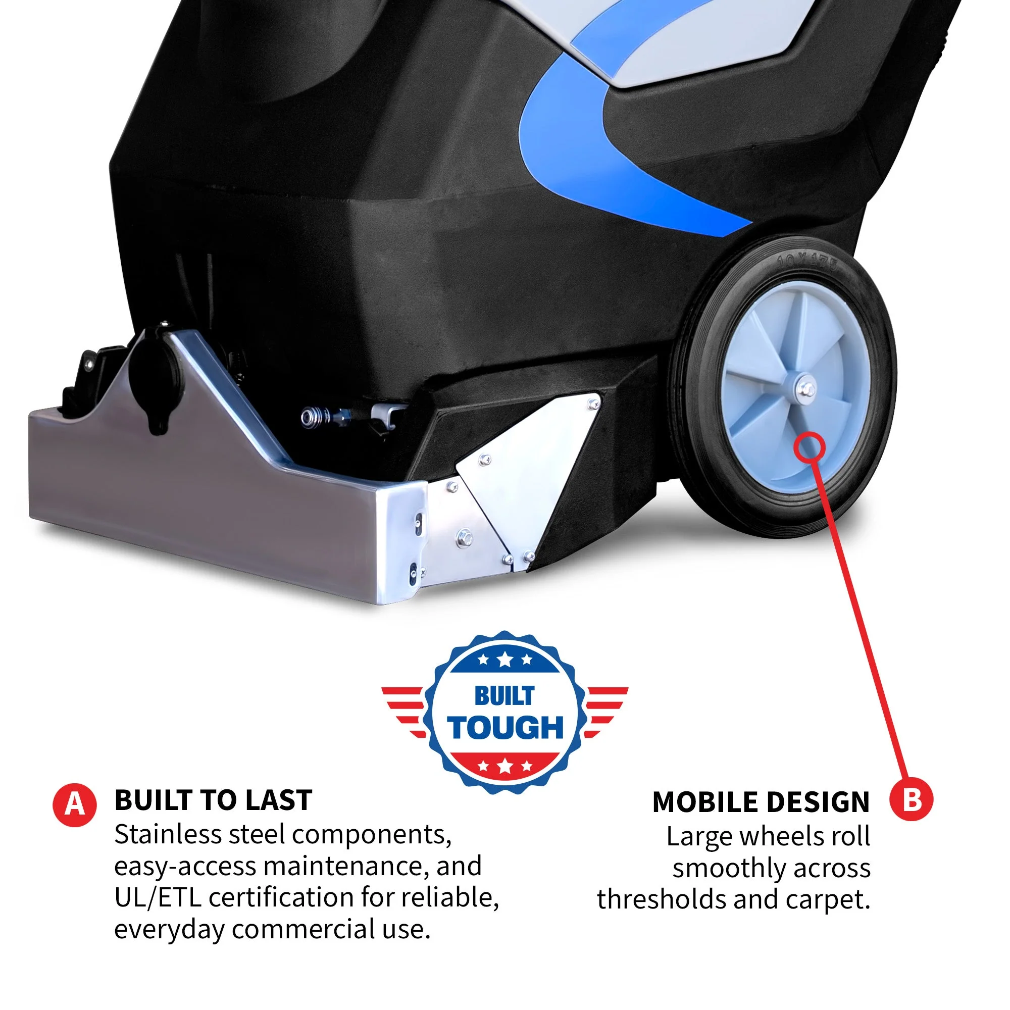 3-in-1 Commercial Carpet Extractor Cleaner, 18ā Width, 9 Gallon Dual Tanks, Dual 1000W Motors for Hotels, Offices & Upholstery - Image 9