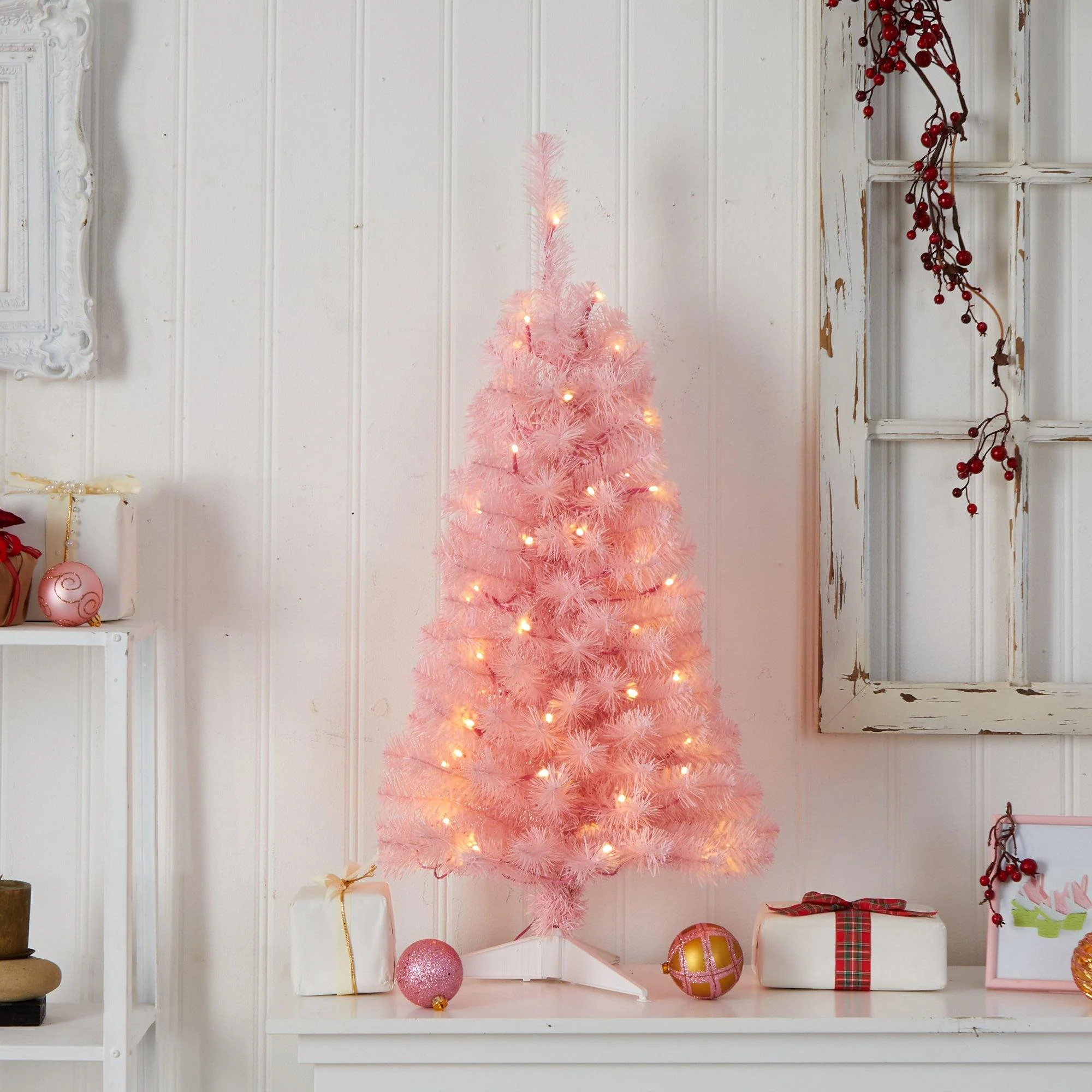 3’ Pink Artificial Christmas Tree with 50 LED Lights and 118 Bendable Branches - Image 7