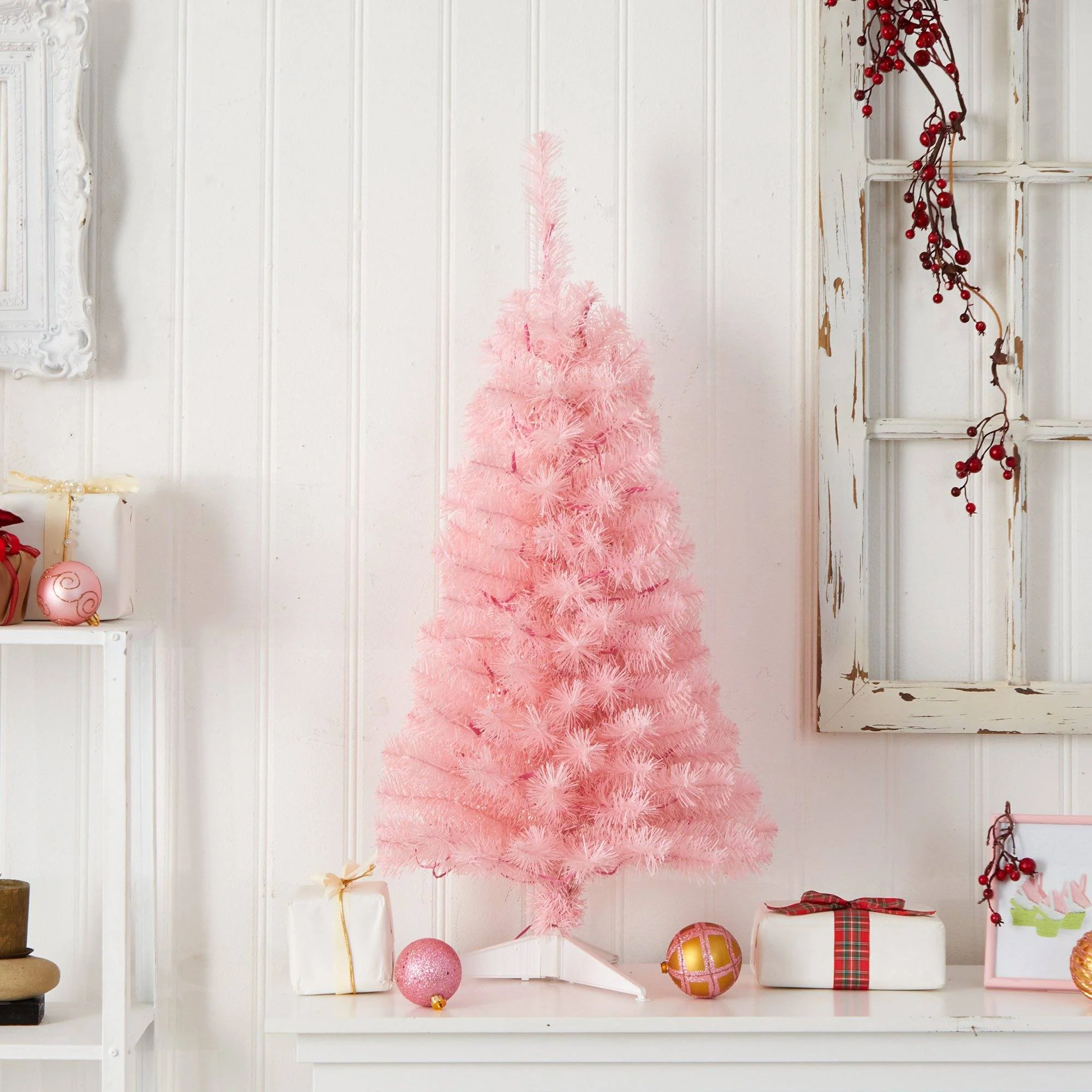 3’ Pink Artificial Christmas Tree with 50 LED Lights and 118 Bendable Branches - Image 8