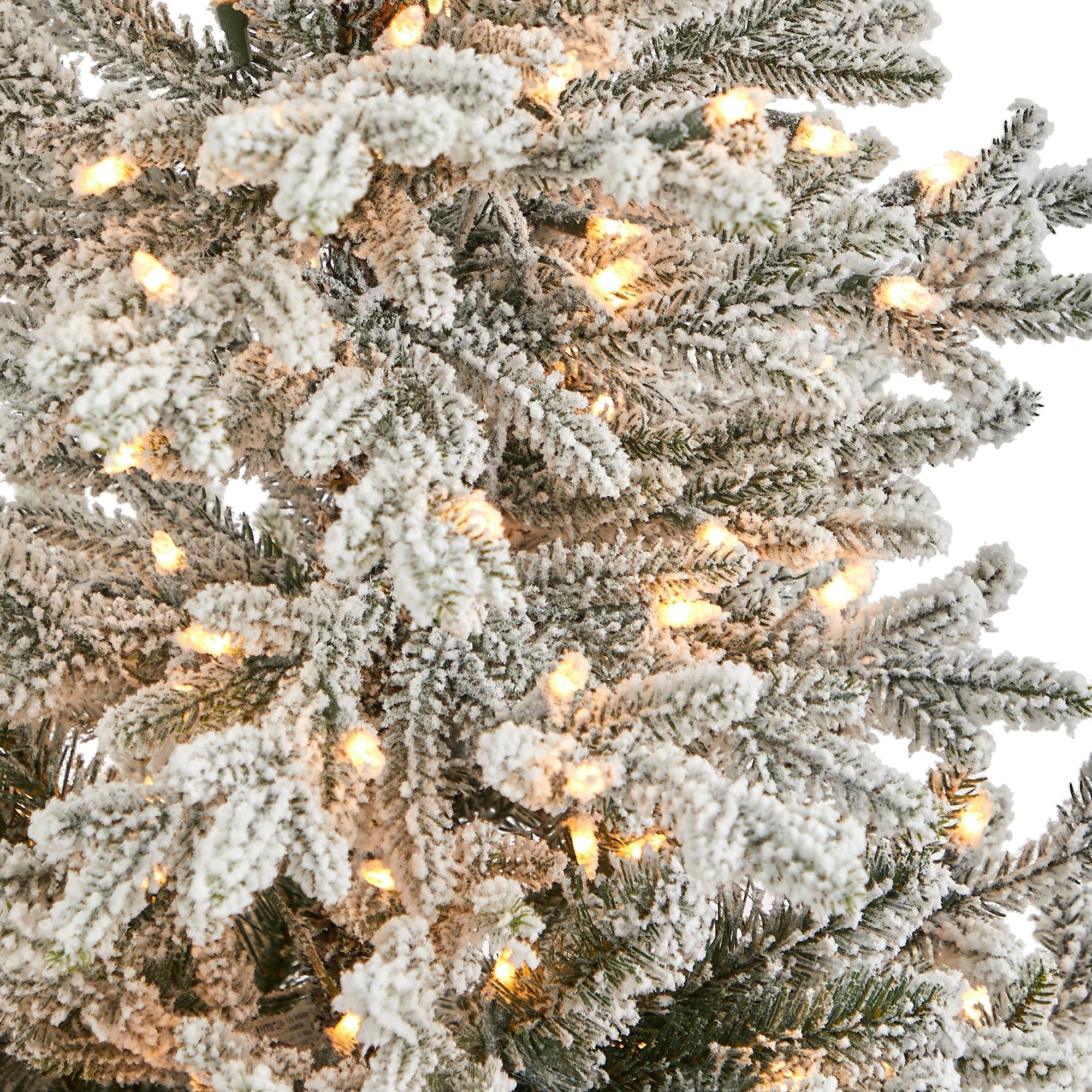 57” Flocked Fraser Fir Artificial Christmas Tree with 300 Warm White Lights and 967 Bendable Branches in Tower Planter - Image 2