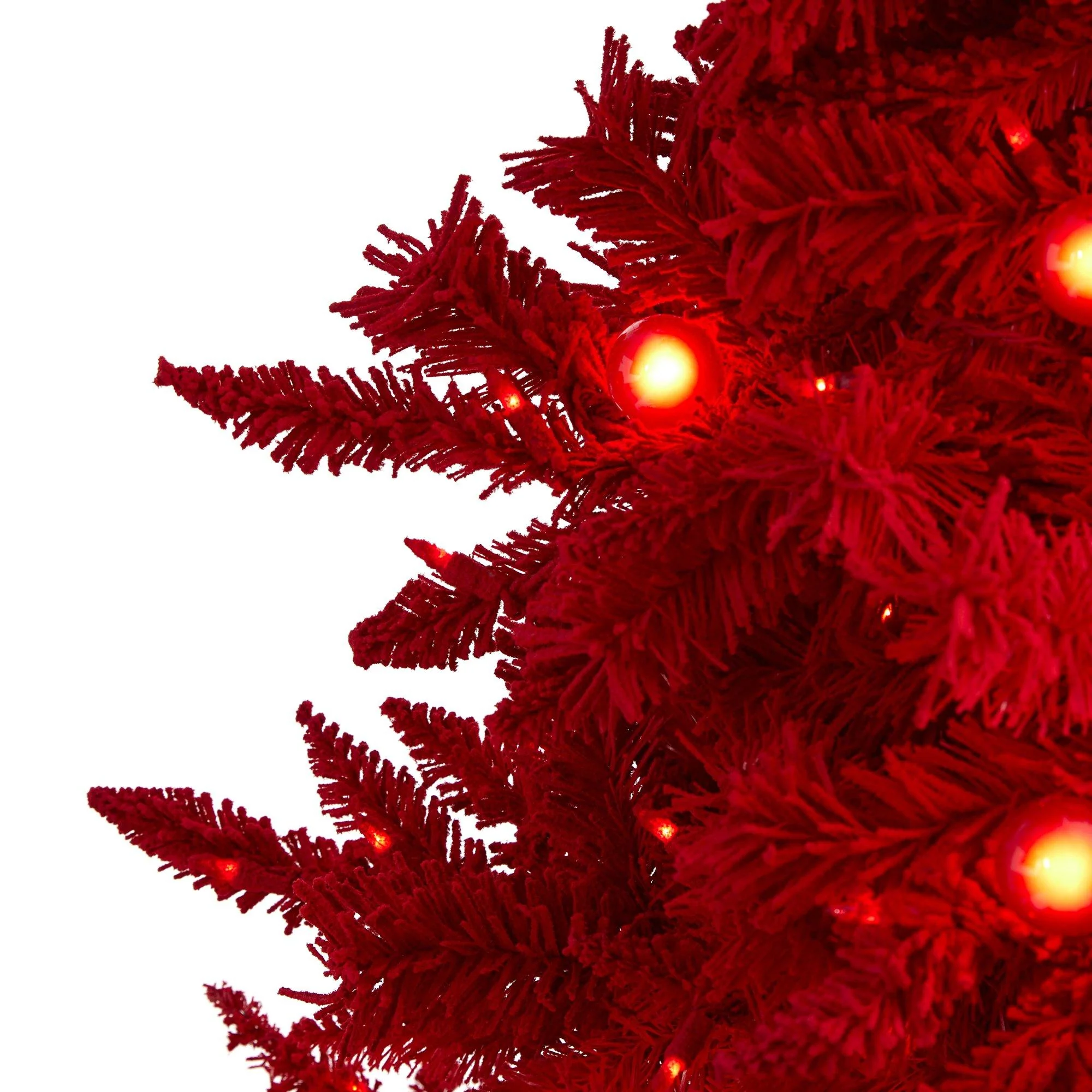 6' Red Flocked Fraser Fir Artificial Christmas Tree with 350 Red Lights, 33 Globe Bulbs and 748 Bendable Branches - Image 3