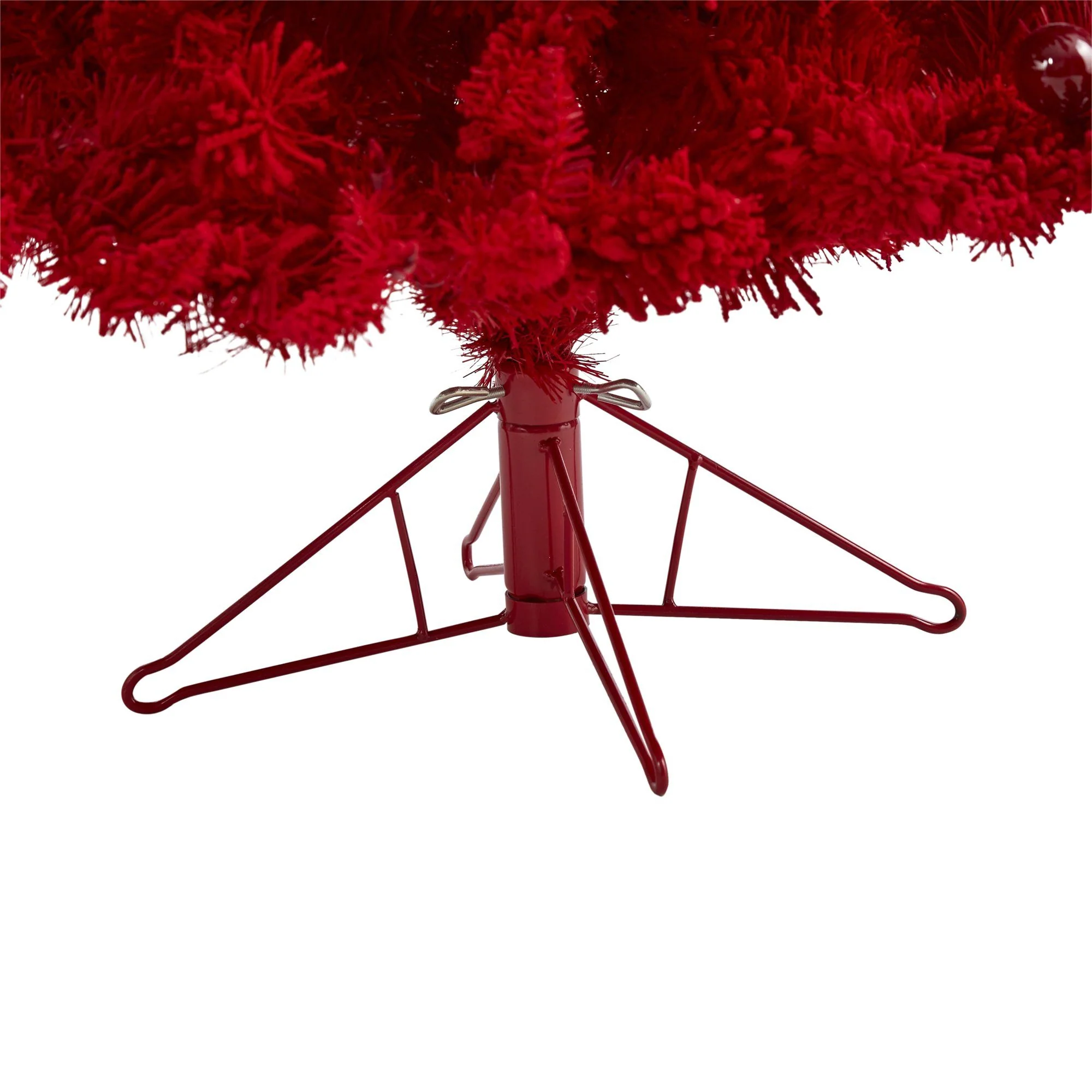6' Red Flocked Fraser Fir Artificial Christmas Tree with 350 Red Lights, 33 Globe Bulbs and 748 Bendable Branches - Image 4