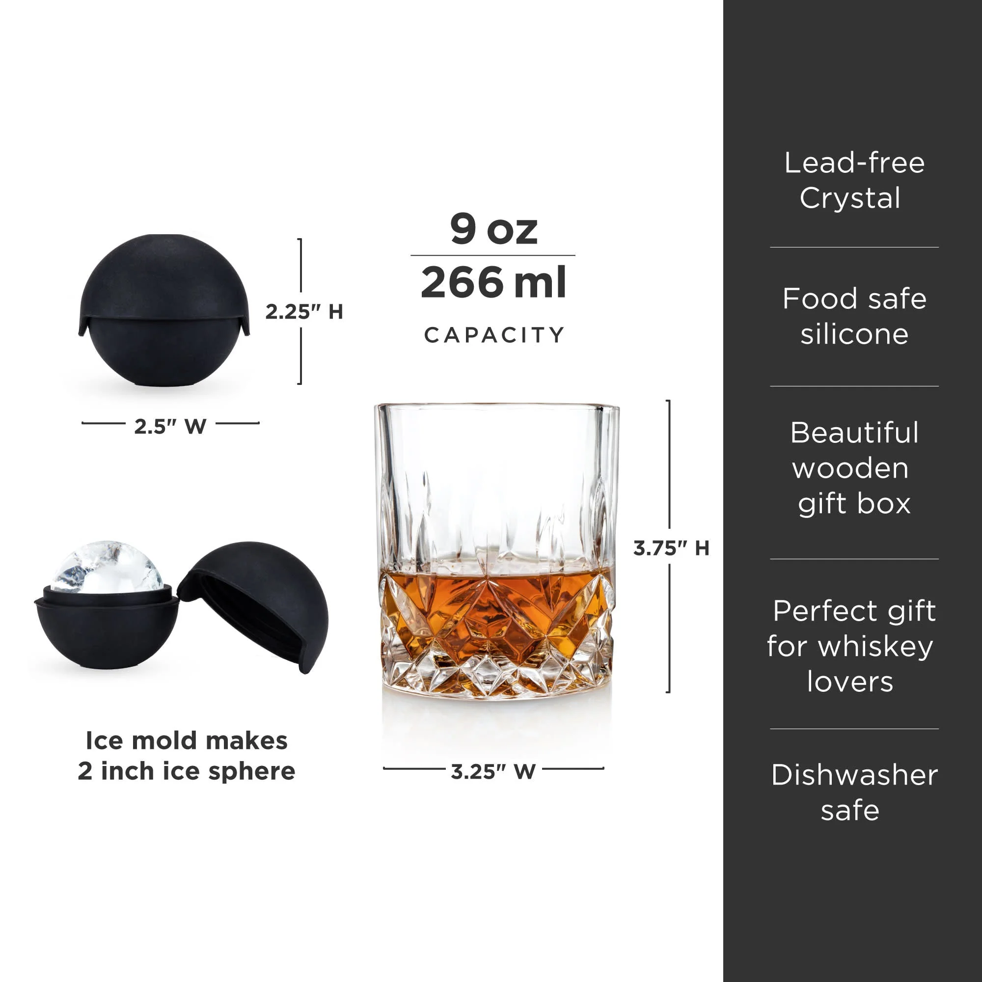 8-Piece Ice Sphere Mold and Crystal Rocks Glass Gift Set - Image 7