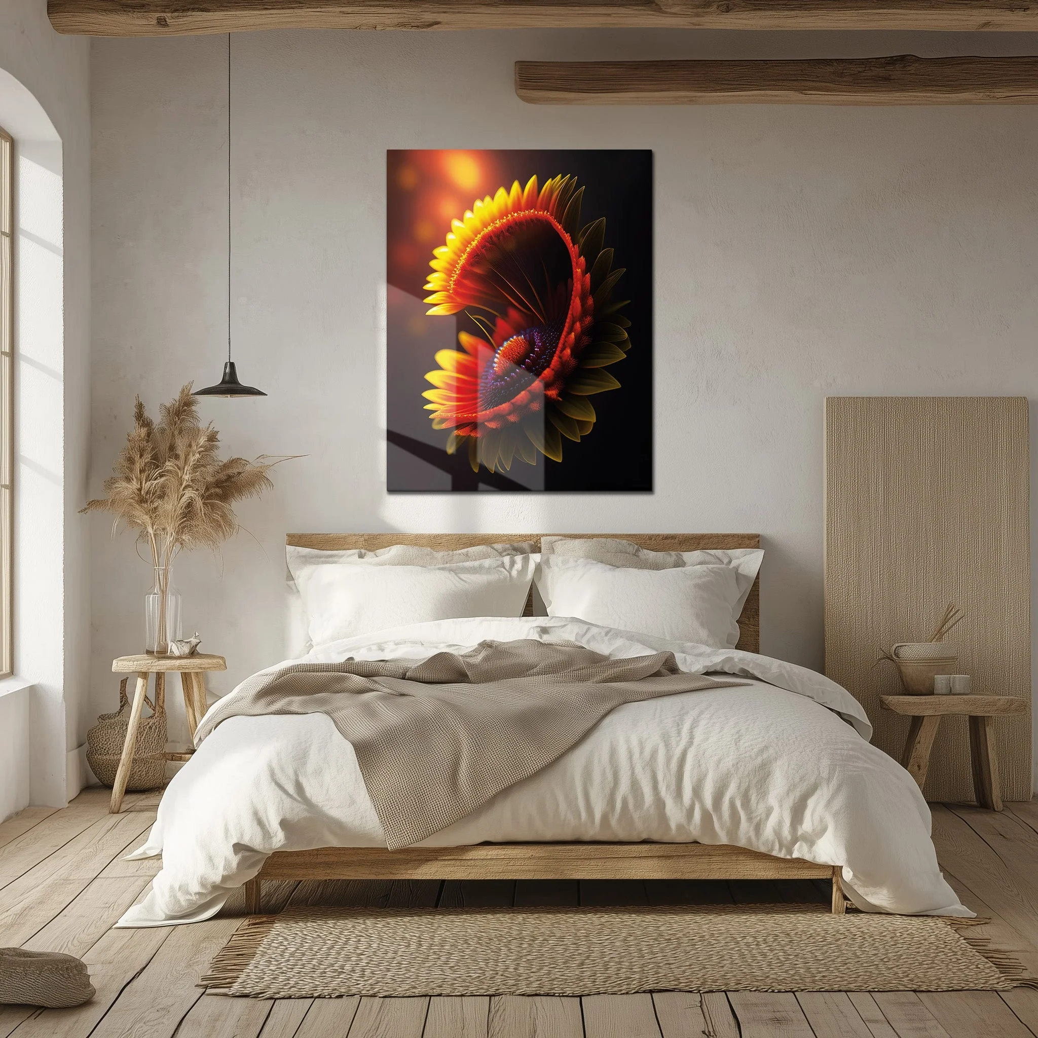 Abstract Fire Petal Bloom Glass Wall Art – Glowing Floral UV Print Design-KAFCD050 - Image 4