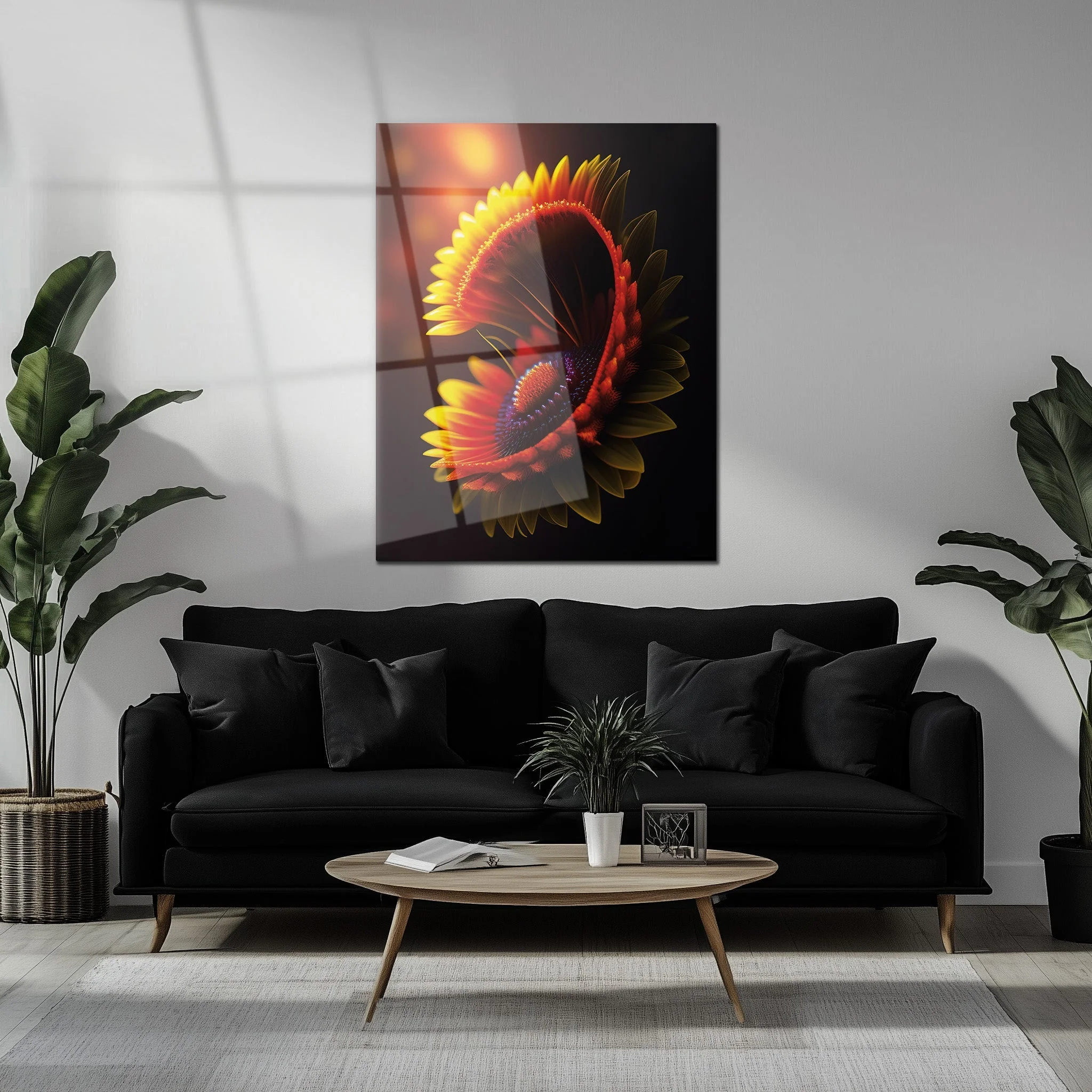Abstract Fire Petal Bloom Glass Wall Art – Glowing Floral UV Print Design-KAFCD050 - Image 5