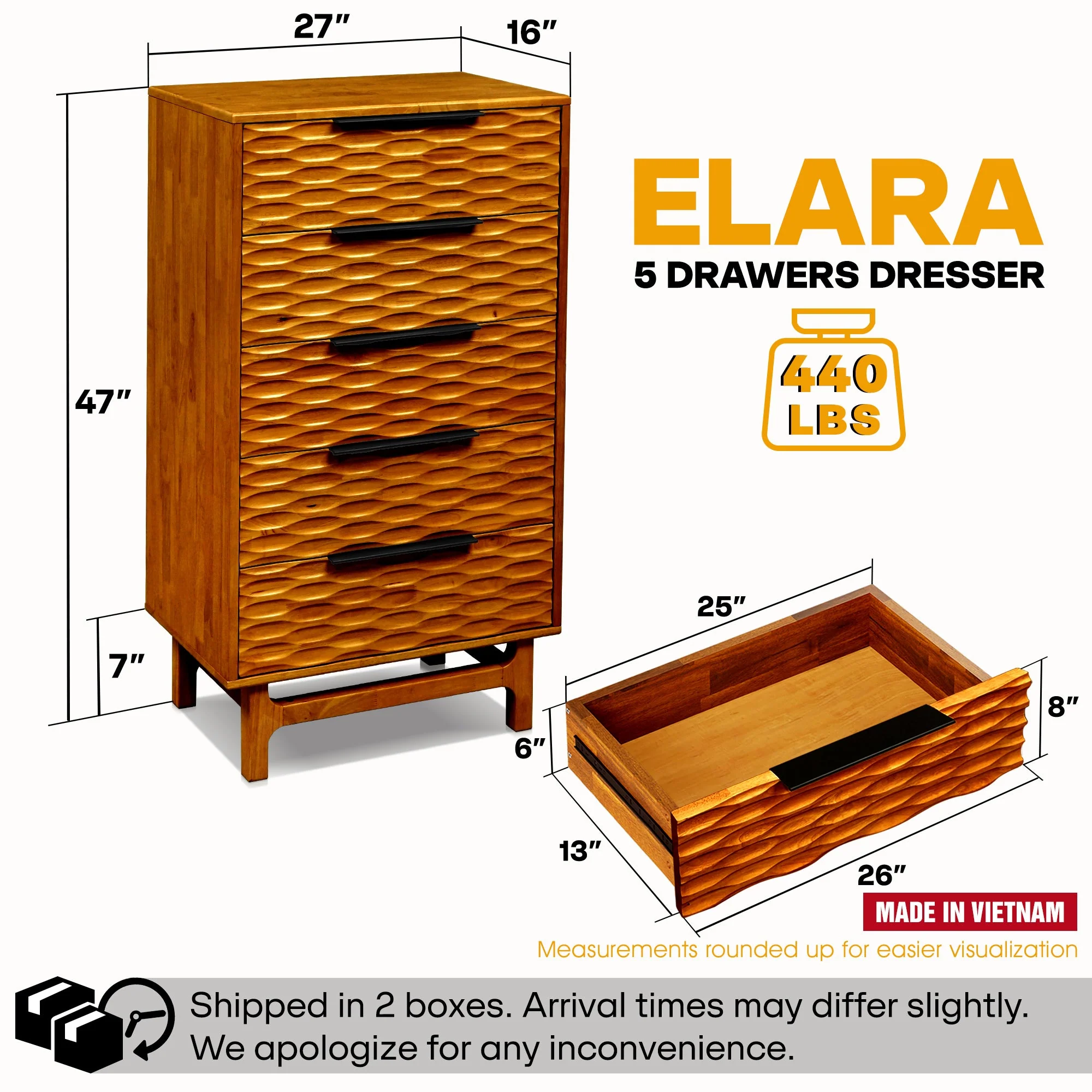 Acacia Elara Dresser with 5 Drawers for Stylish Storage Solutions - Image 12
