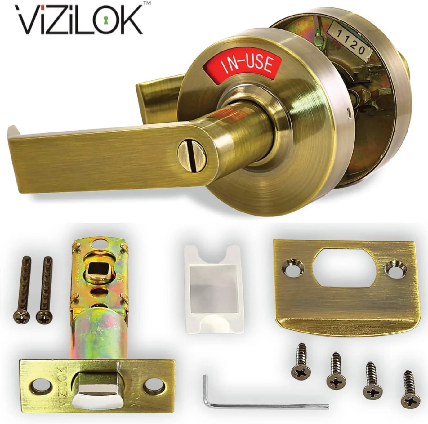 ADA Door Lock with Indicator in Antique Brass - Left-Handed - Image 3