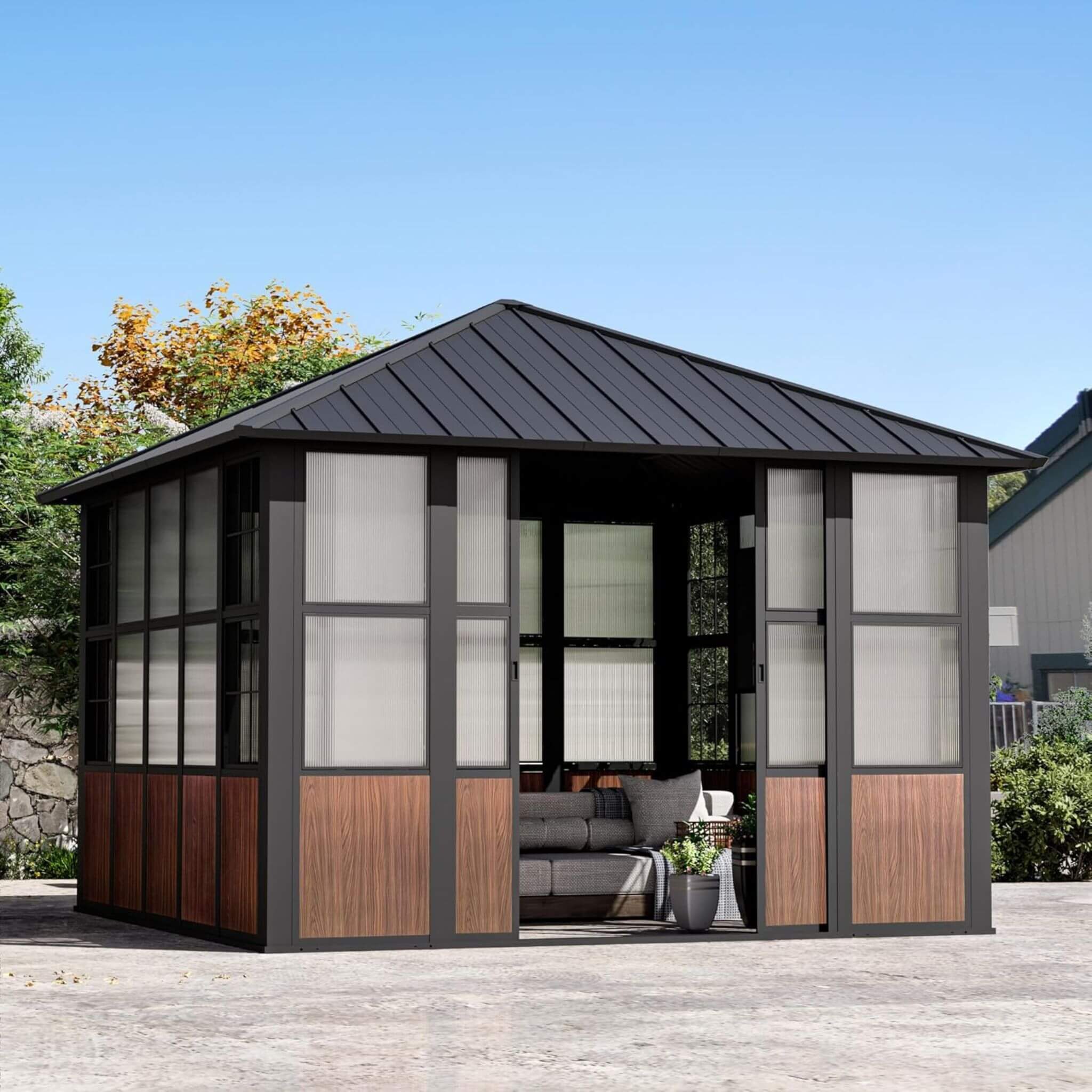 Alora Premium Hardtop Aluminum Sunroom Solarium With TV Mount And Sliding Doors (SAK60439)