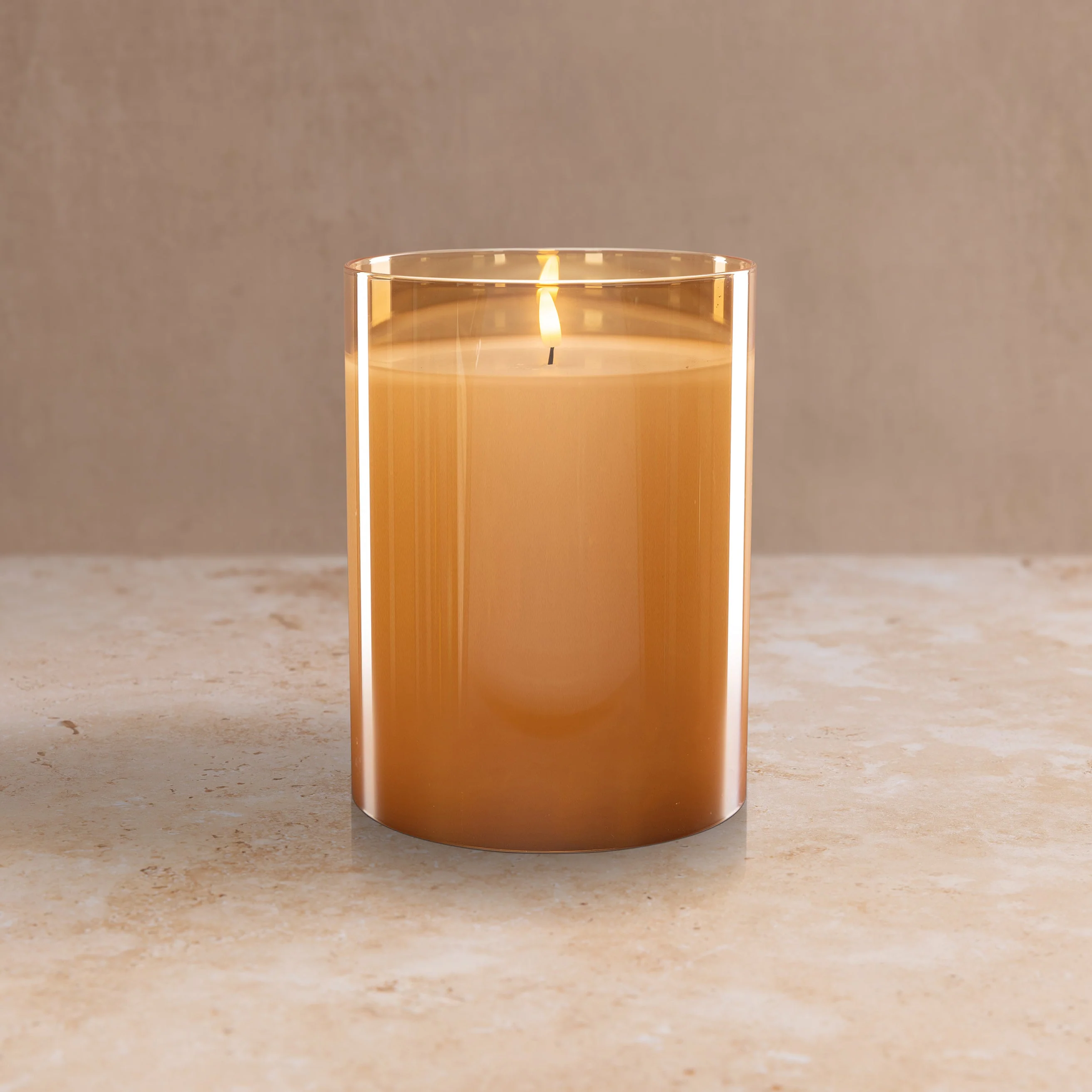 Amber Flameless LED Hurricane Glass Candle – Warm Glow, Battery-Operated, Safe Home Décor Lighting - Image 4