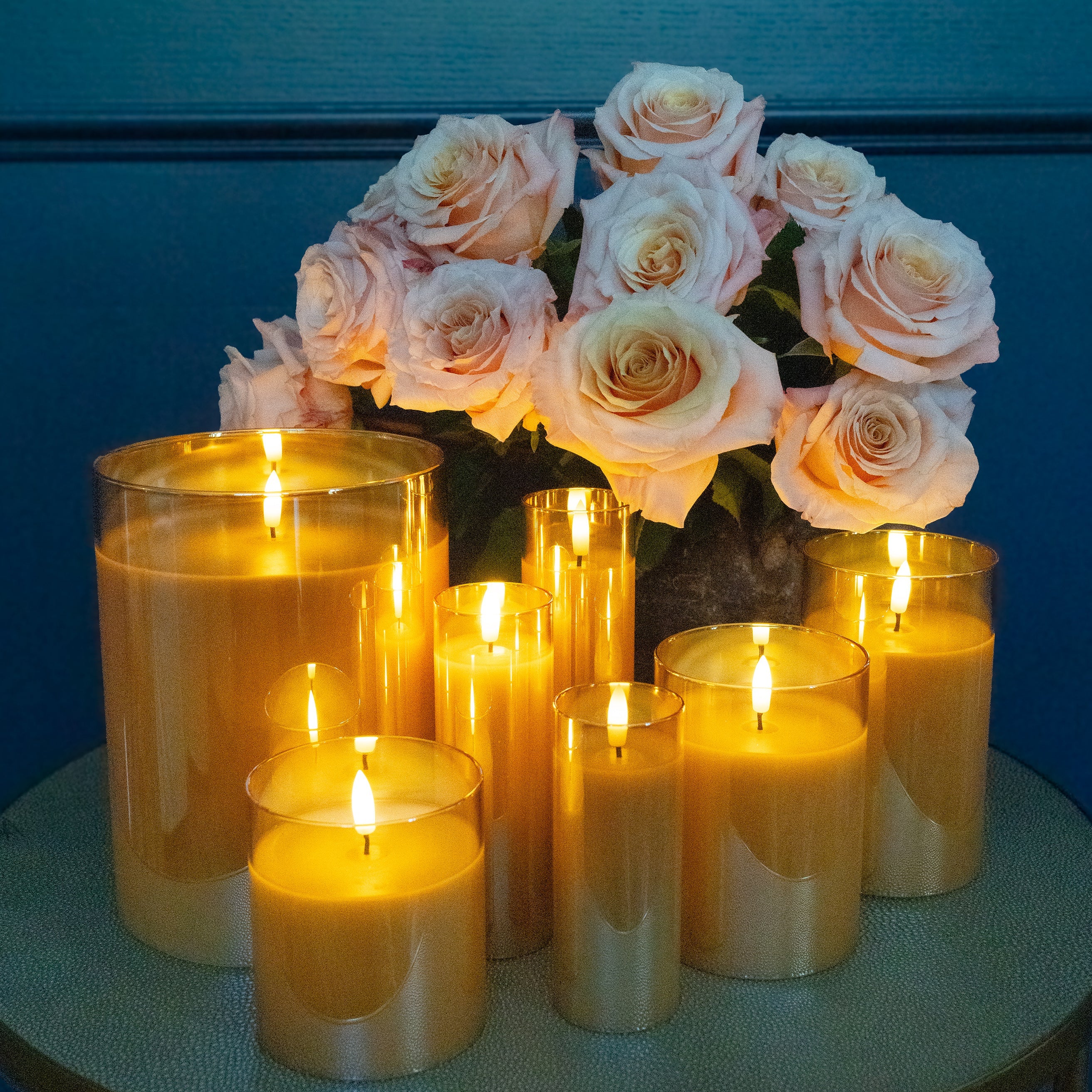 Amber Flameless LED Hurricane Glass Candle – Warm Glow, Battery-Operated, Safe Home Décor Lighting - Image 5