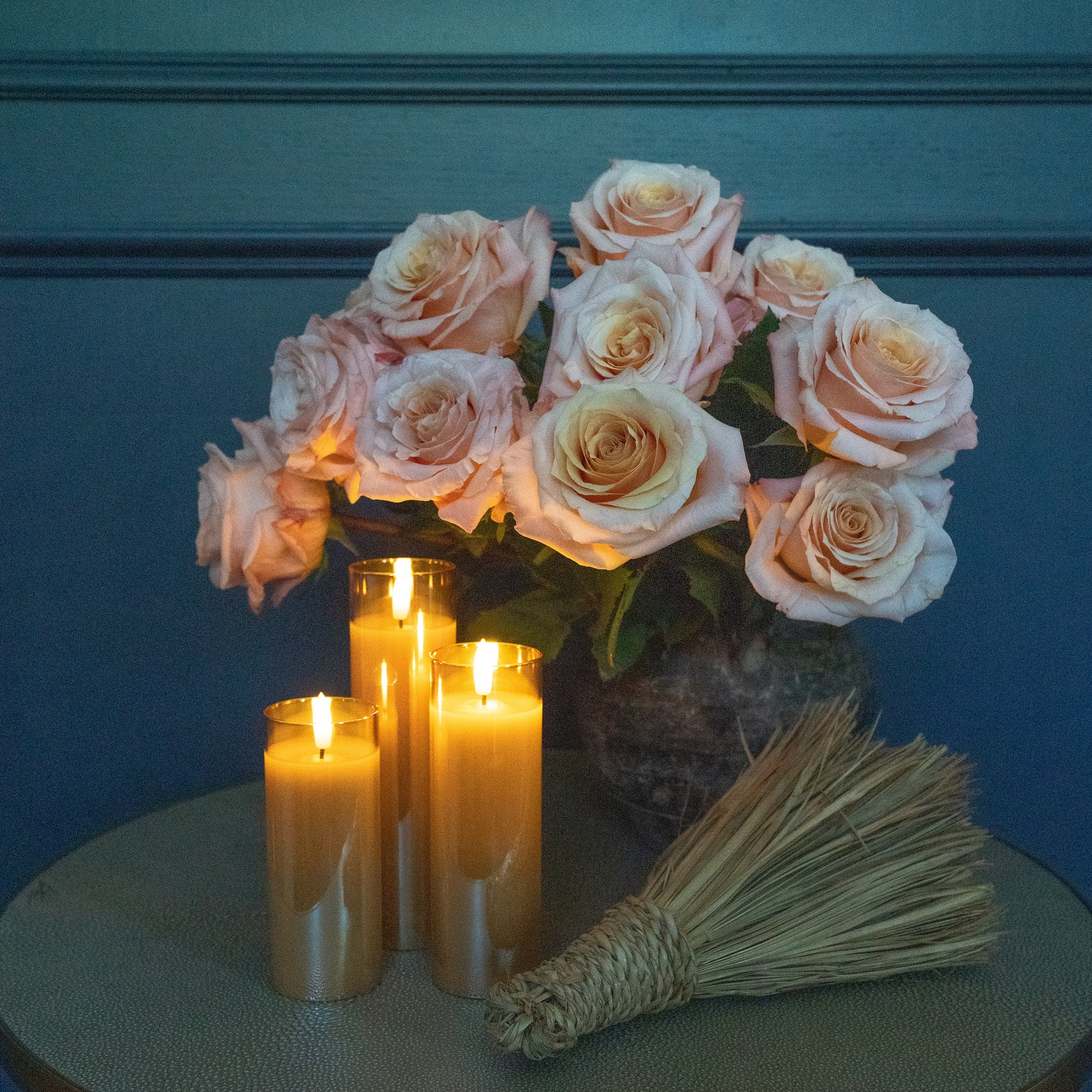 Amber Pillar Flameless LED Glass Candle Set of 3 | Remote & Timer Included for Easy Ambiance - Image 5