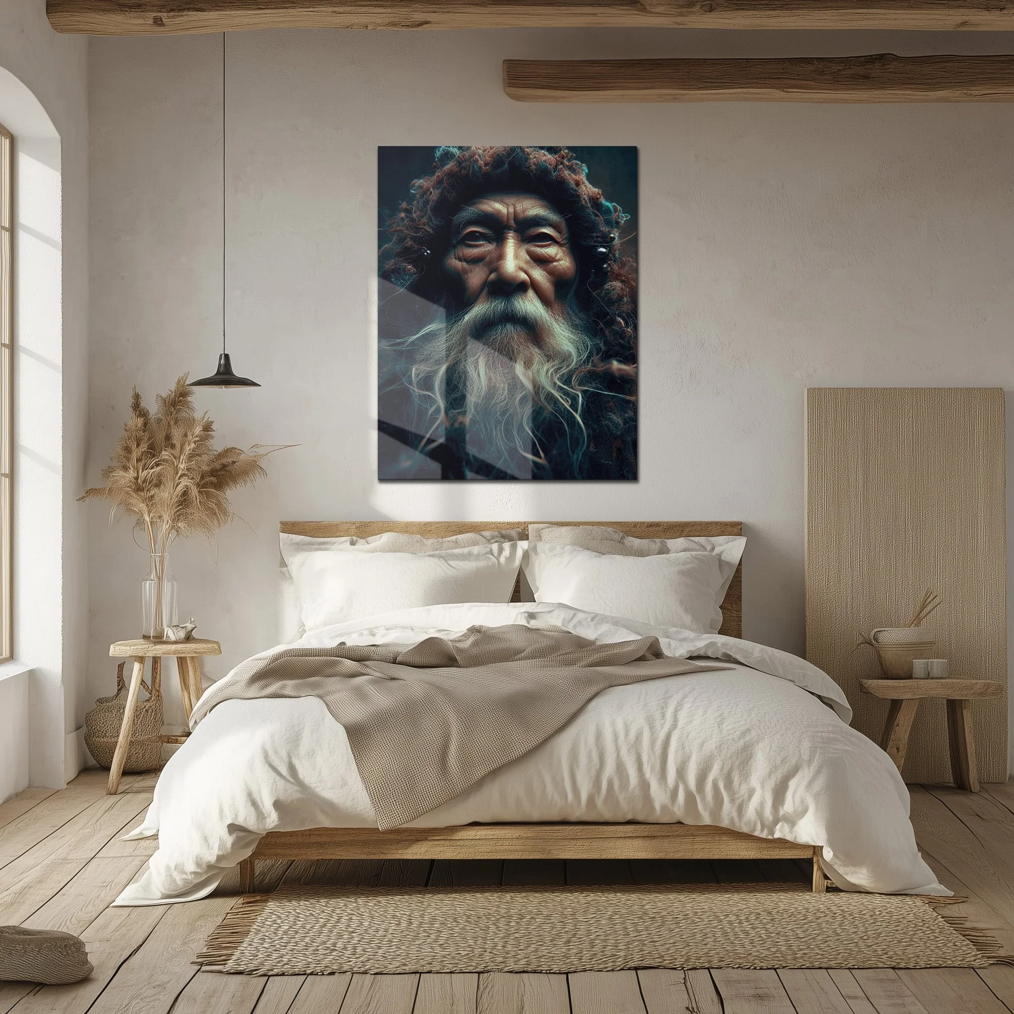 Ancient Wisdom Portrait UV Glass Wall Art – Mystical Elder with Deep Gaze-KAFCD072 - Image 4