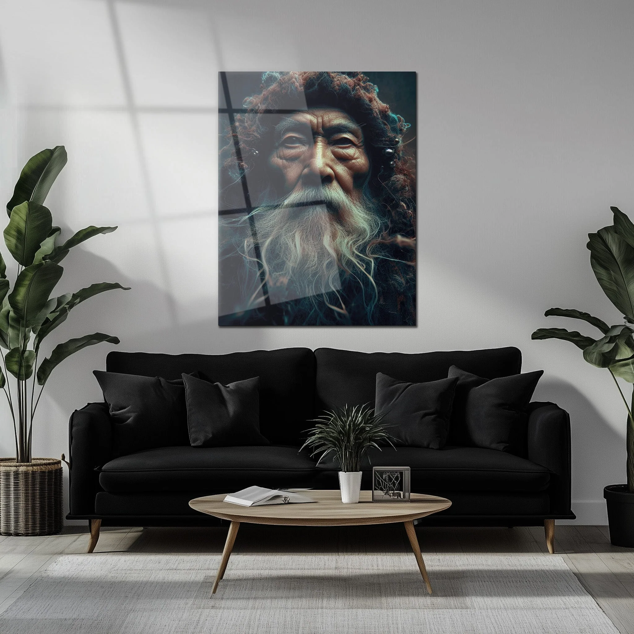 Ancient Wisdom Portrait UV Glass Wall Art – Mystical Elder with Deep Gaze-KAFCD072 - Image 5