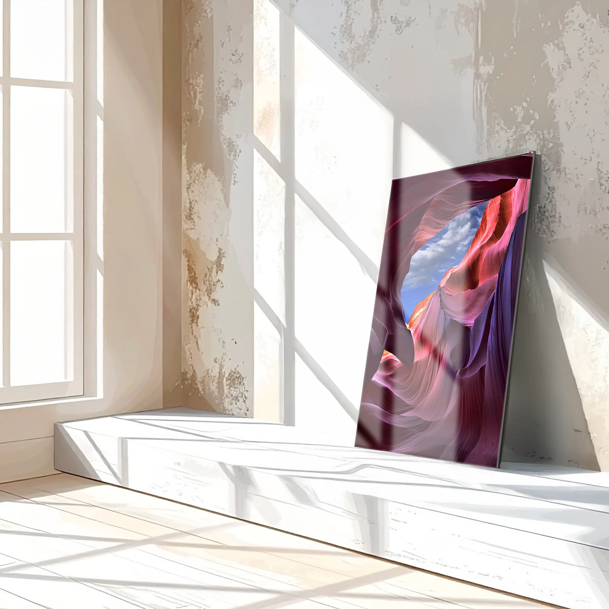 Antelope Canyon View Glass Wall Art – Vivid Desert Rock Formation UV Print-KAFCD033 - Image 2