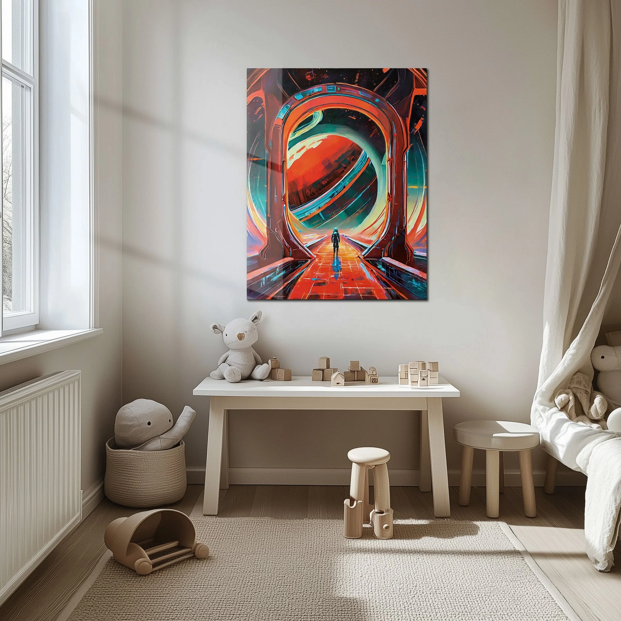 Astronaut Gateway to Saturn Glass Wall Art – Futuristic Sci-Fi UV Print Design-KAFCD023 - Image 4