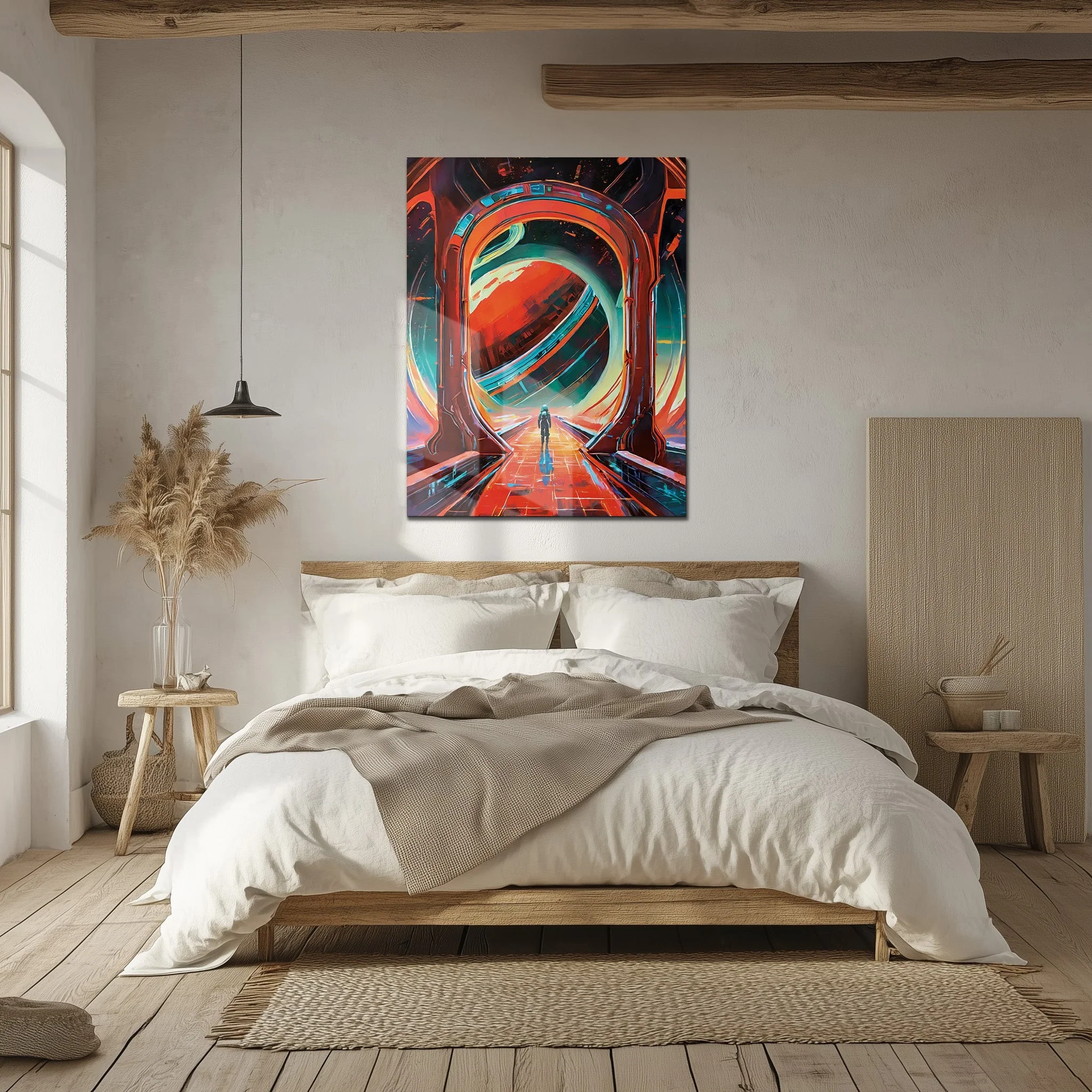 Astronaut Gateway to Saturn Glass Wall Art – Futuristic Sci-Fi UV Print Design-KAFCD023 - Image 5