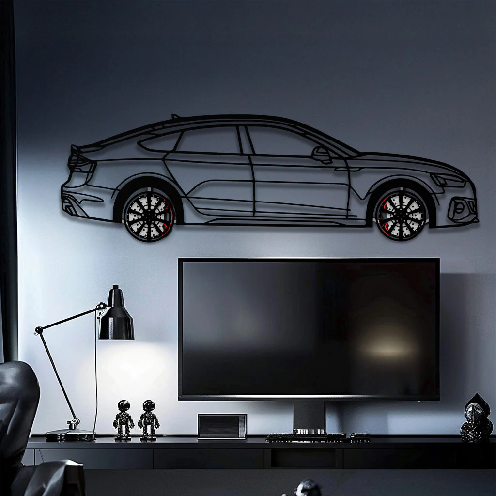 Audi RS5 Metal Car Wall Art with Rotating Wheels - Performance Sportback Silhouette Decor - Interactive Automotive Wall Art - KAFMEKA097 - Image 9