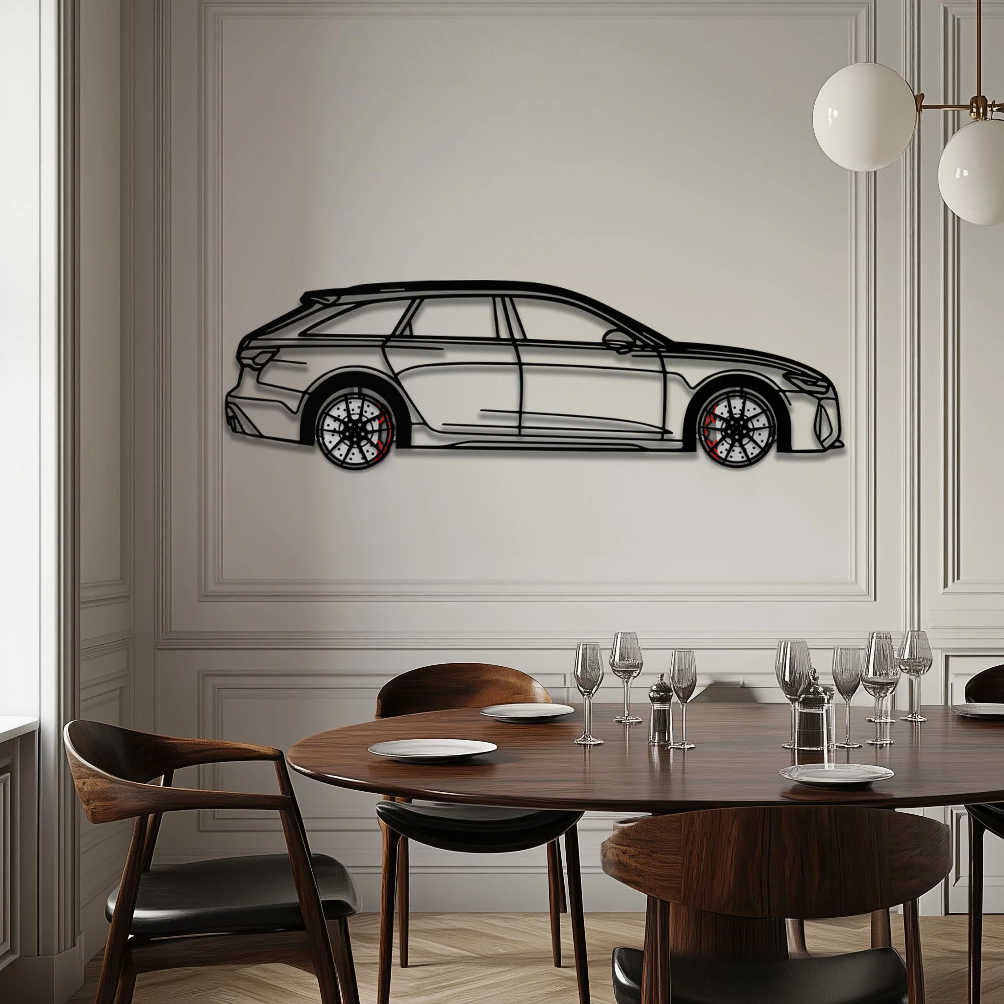 Audi RS6 Avant Metal Car Wall Art with Rotating Wheels - Super Wagon Silhouette Decor - Interactive Automotive Wall Art - KAFMEKA098 - Image 3