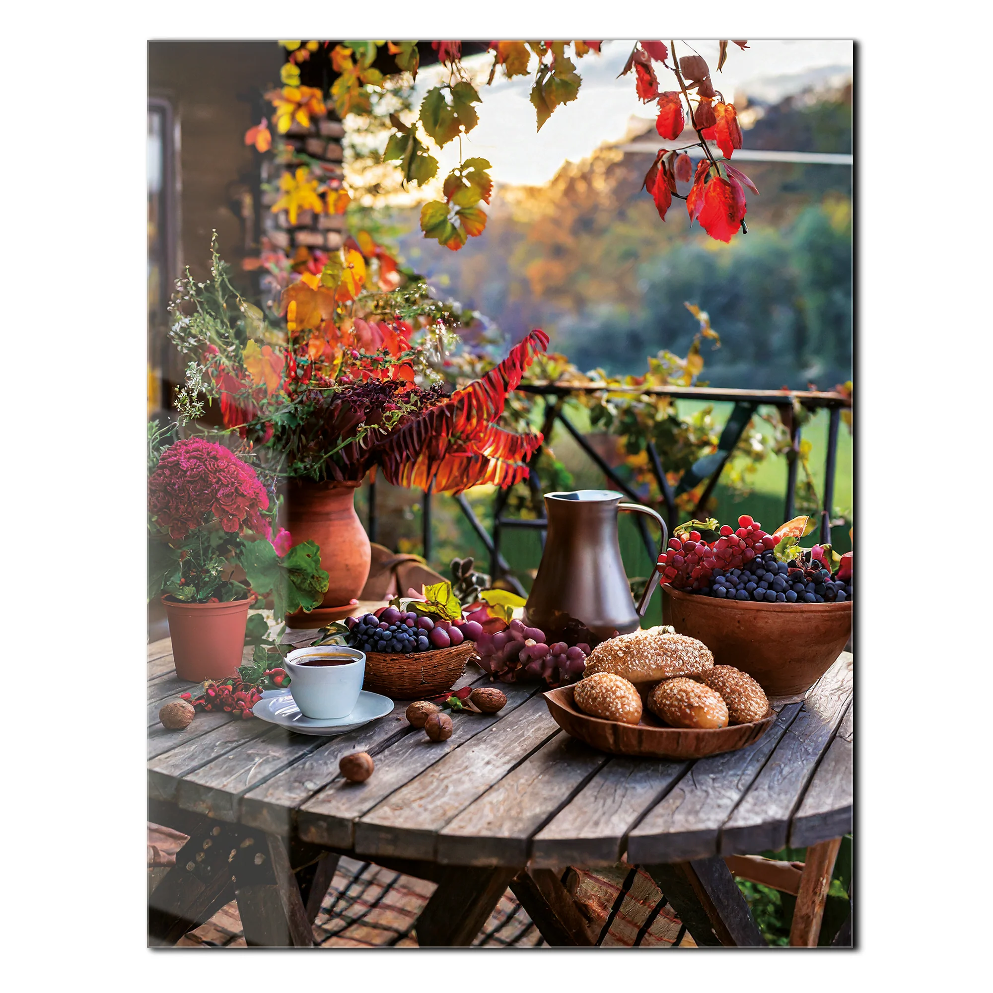 Autumn Breakfast Table Glass Wall Art – Rustic Harvest Outdoor UV Print-KAFCD045 - Image 3