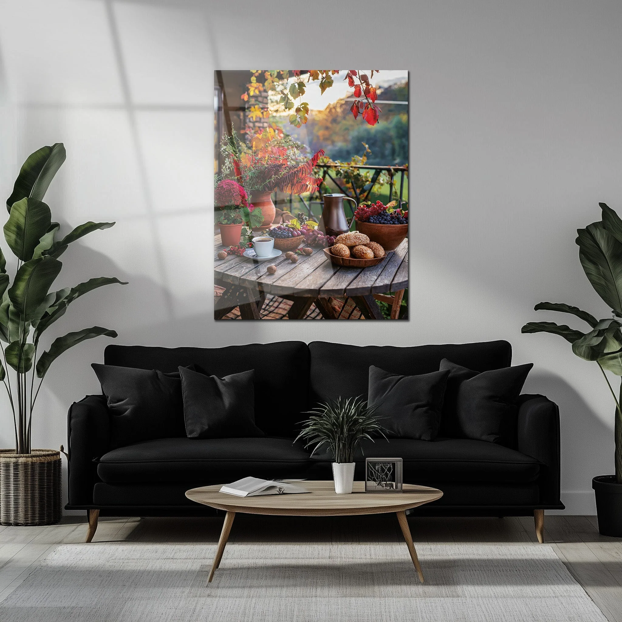 Autumn Breakfast Table Glass Wall Art – Rustic Harvest Outdoor UV Print-KAFCD045 - Image 5