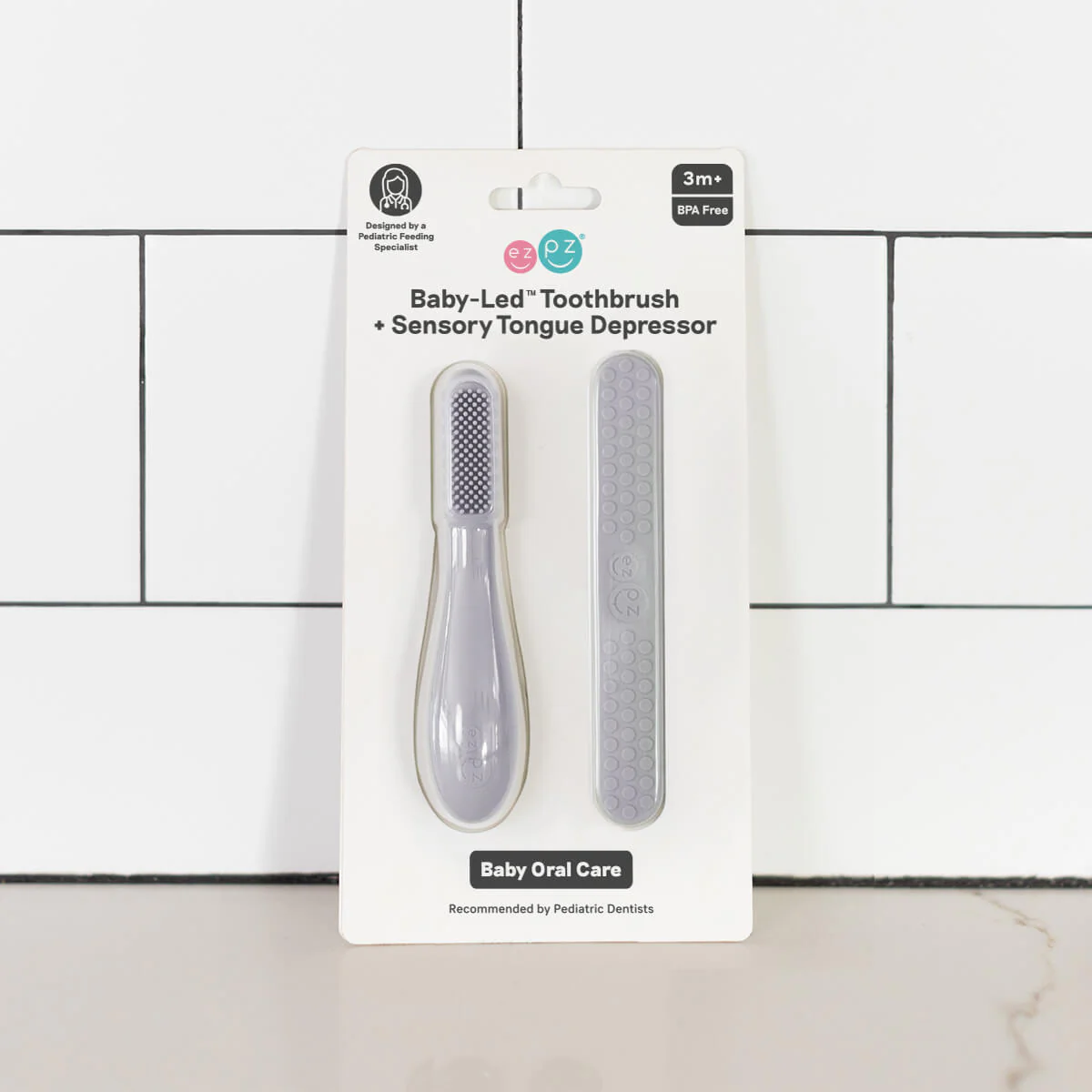Baby-Led™ Toothbrush + Tongue Depressor in Pewter - Image 4