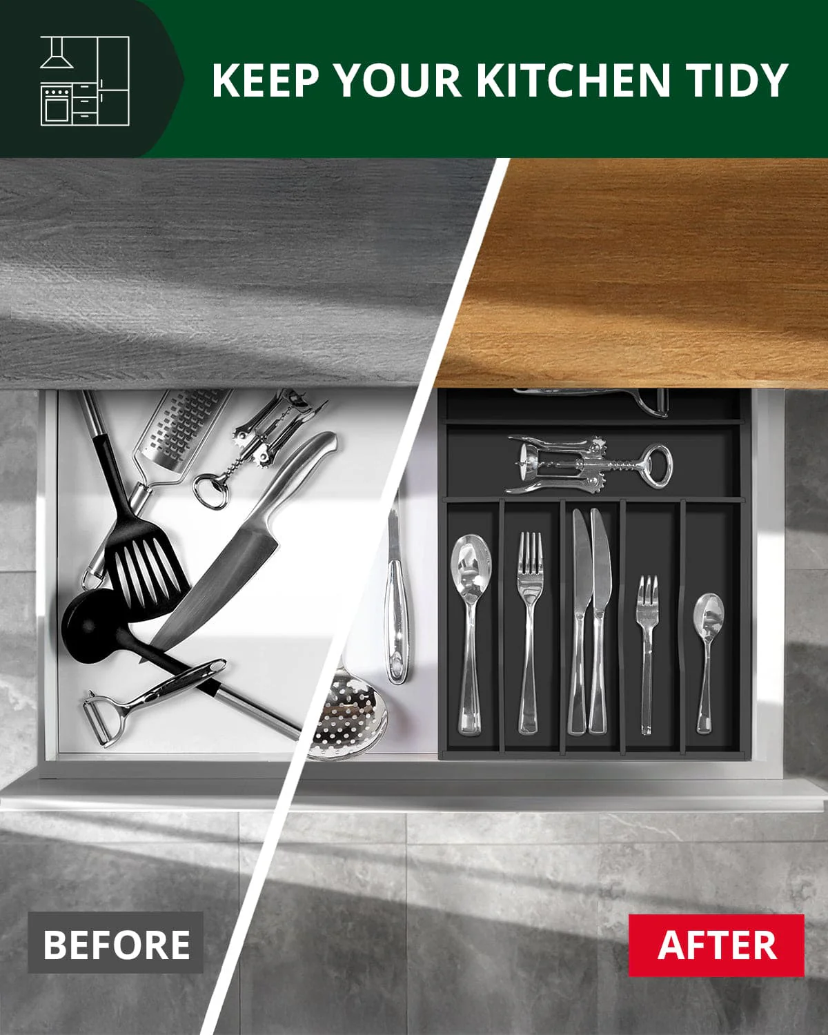Basic Silverware Drawer Organizer, Black - Image 5
