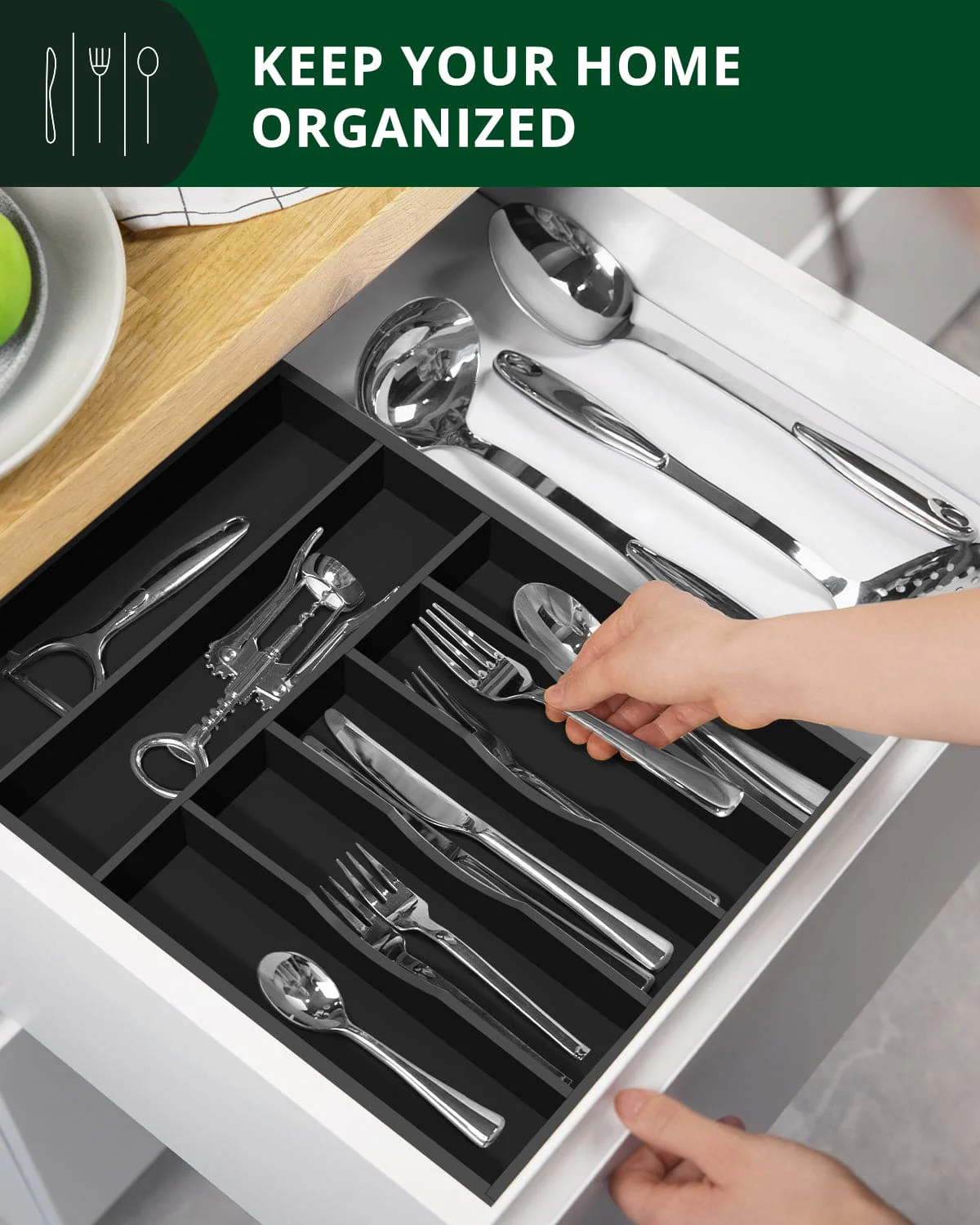 Basic Silverware Drawer Organizer, Black - Image 9