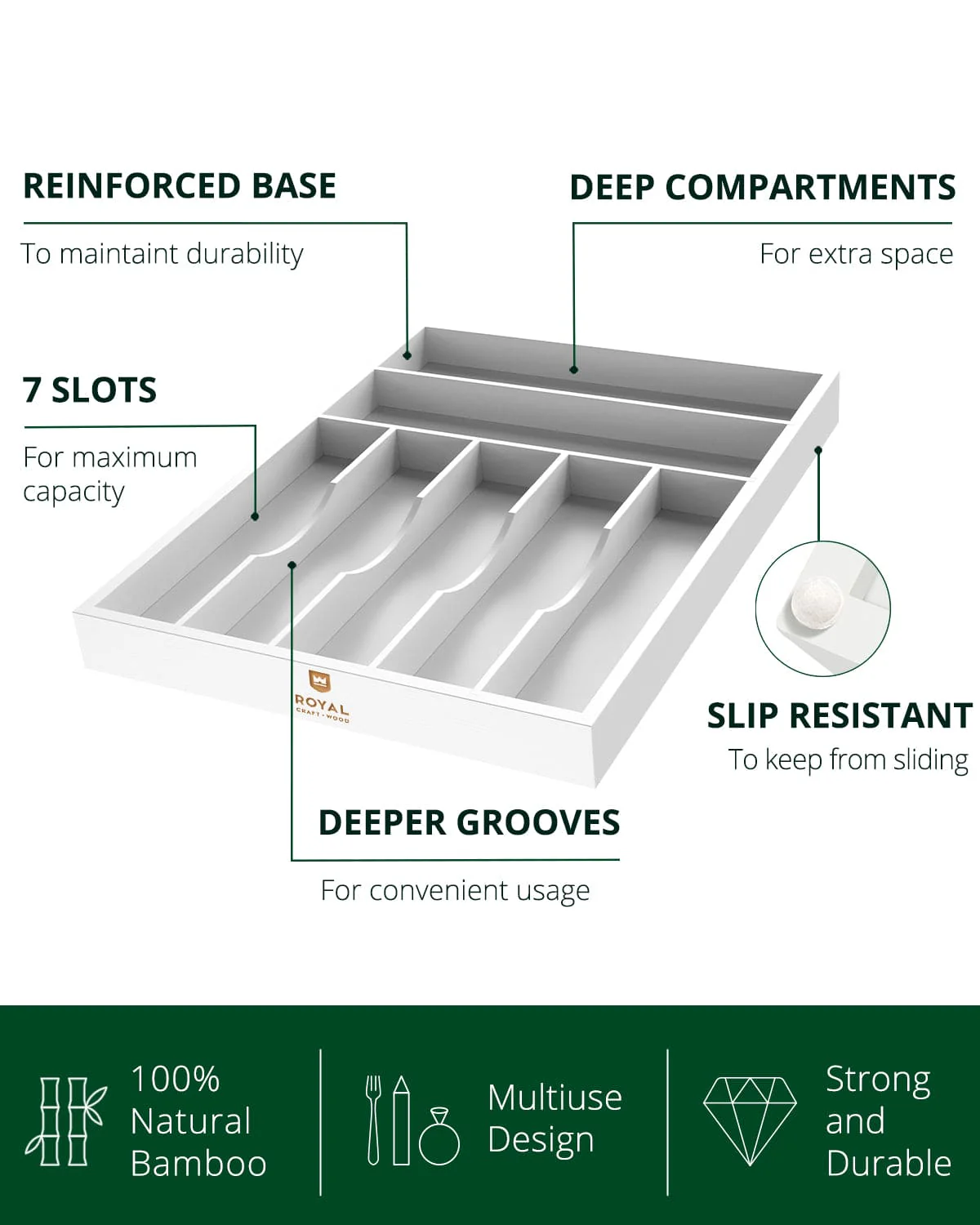 Basic Silverware Drawer Organizer, White - Image 4