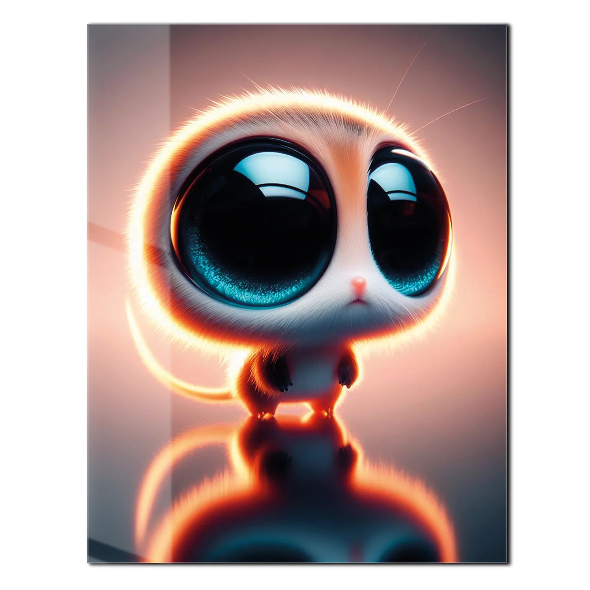 Big-Eyed Fantasy Kitten UV Glass Wall Art โ Cute Neon Pet Illustration - KAFCD094 - Image 2