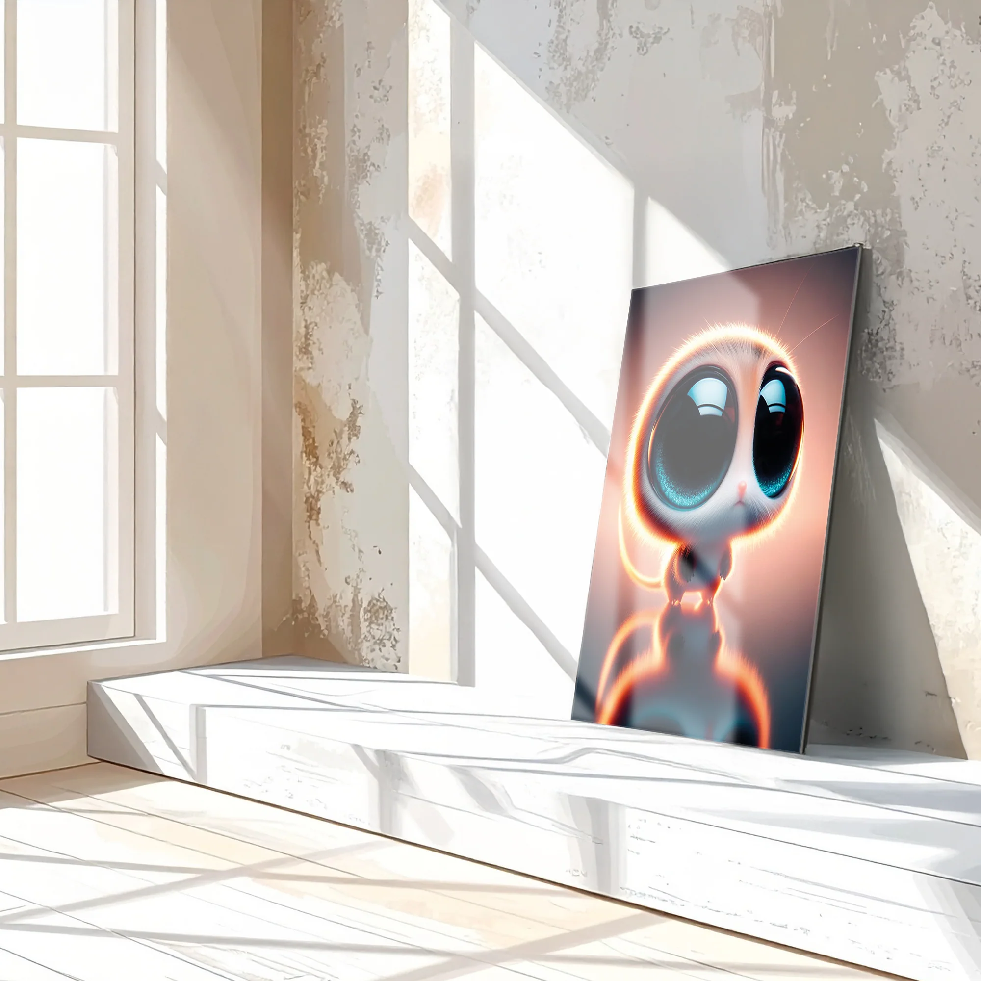 Big-Eyed Fantasy Kitten UV Glass Wall Art โ Cute Neon Pet Illustration - KAFCD094 - Image 3