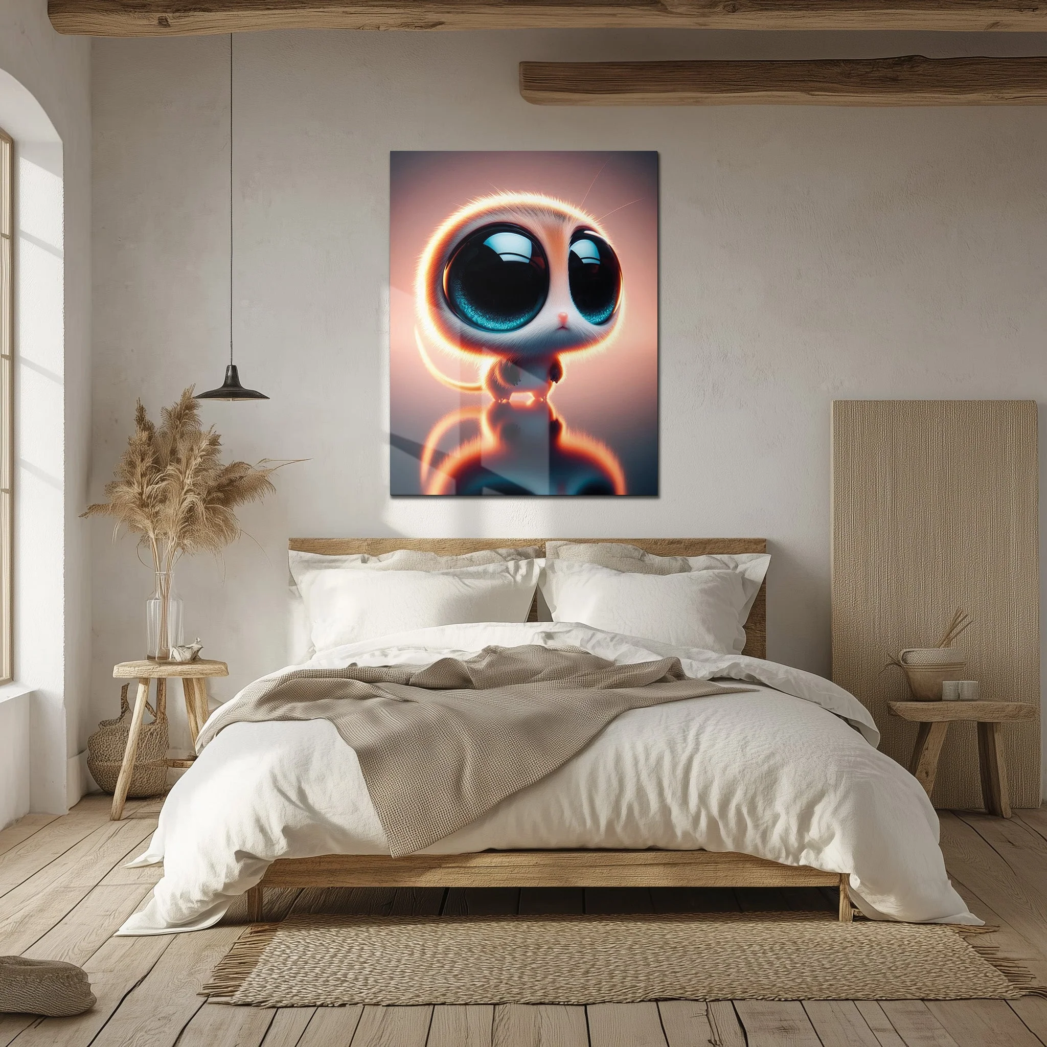 Big-Eyed Fantasy Kitten UV Glass Wall Art โ Cute Neon Pet Illustration - KAFCD094 - Image 4