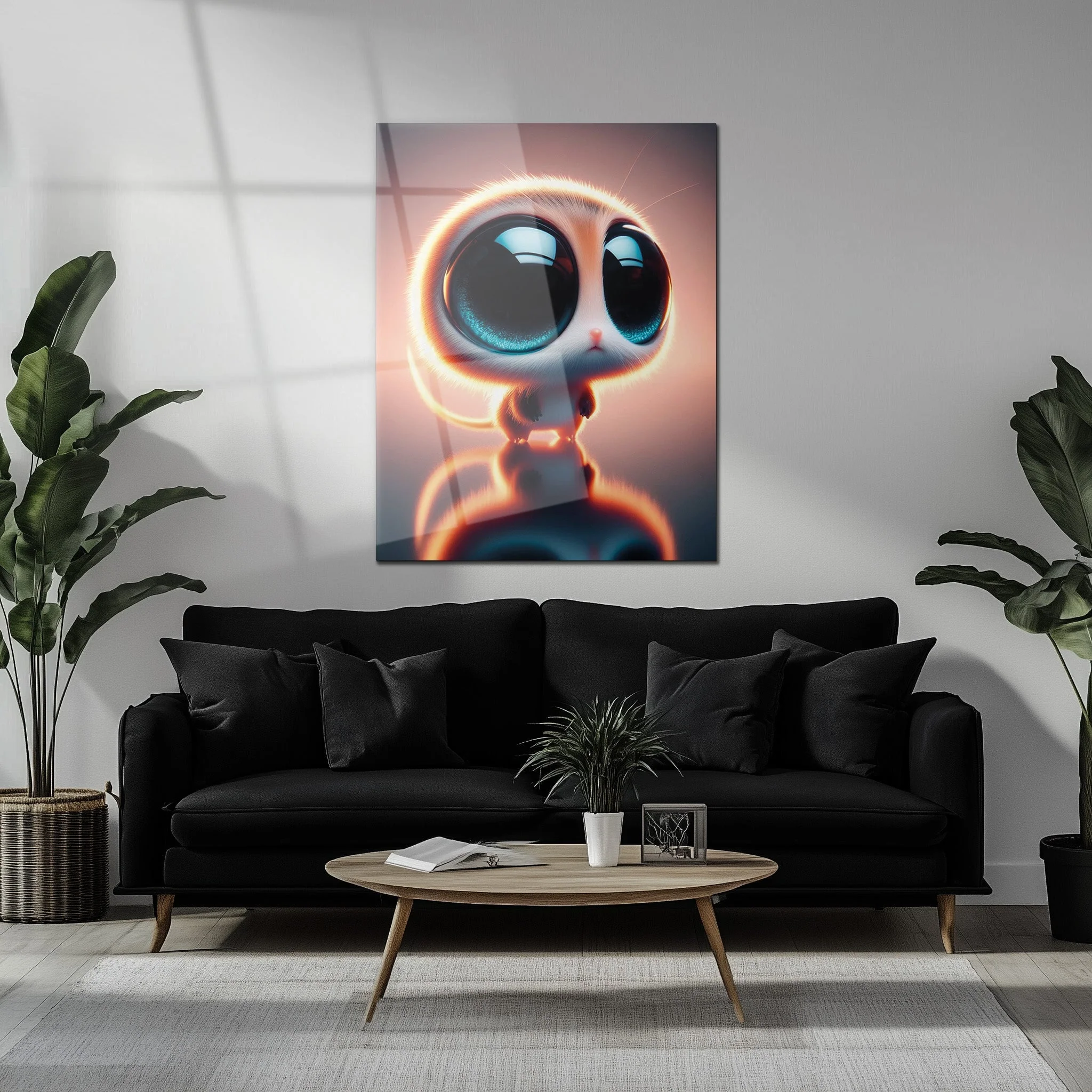 Big-Eyed Fantasy Kitten UV Glass Wall Art โ Cute Neon Pet Illustration - KAFCD094 - Image 5
