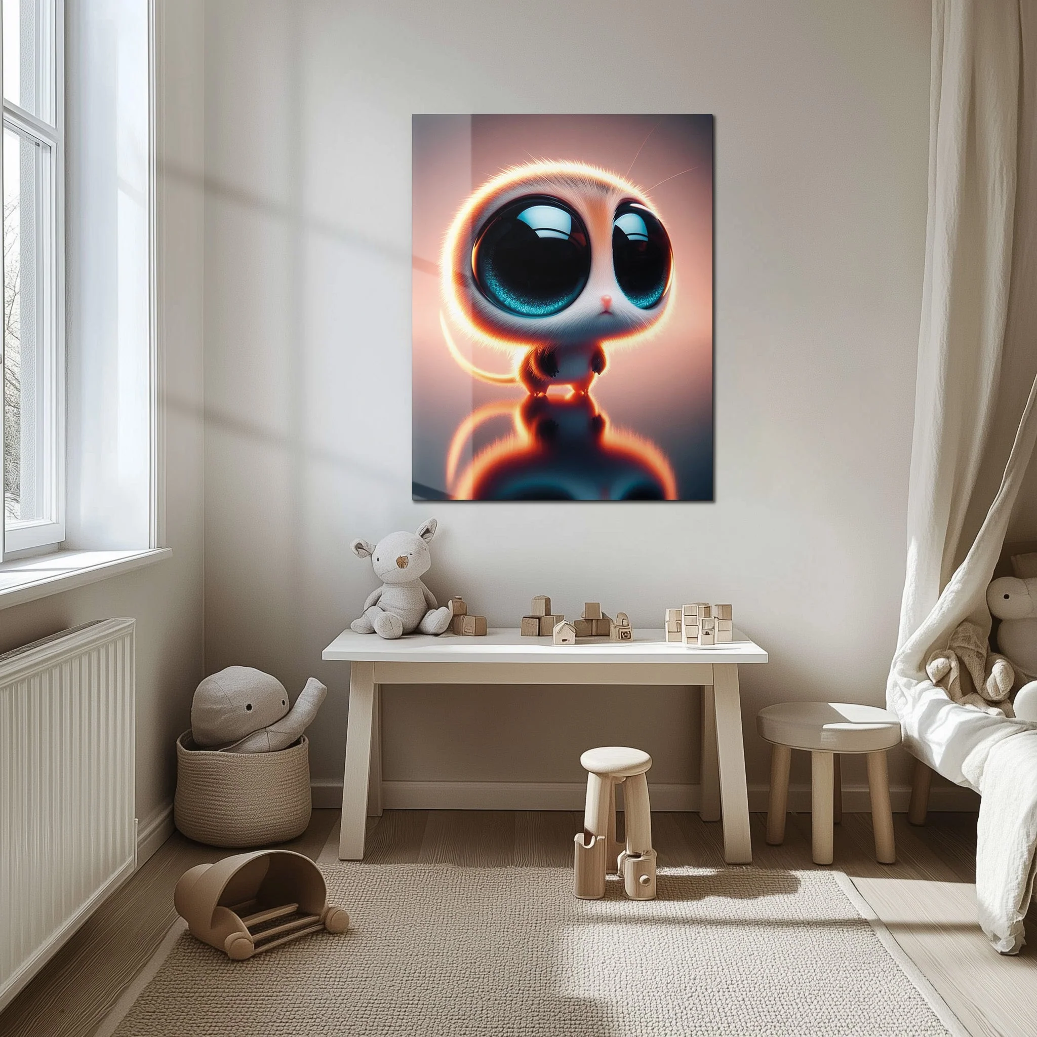 Big-Eyed Fantasy Kitten UV Glass Wall Art โ Cute Neon Pet Illustration - KAFCD094 - Image 6