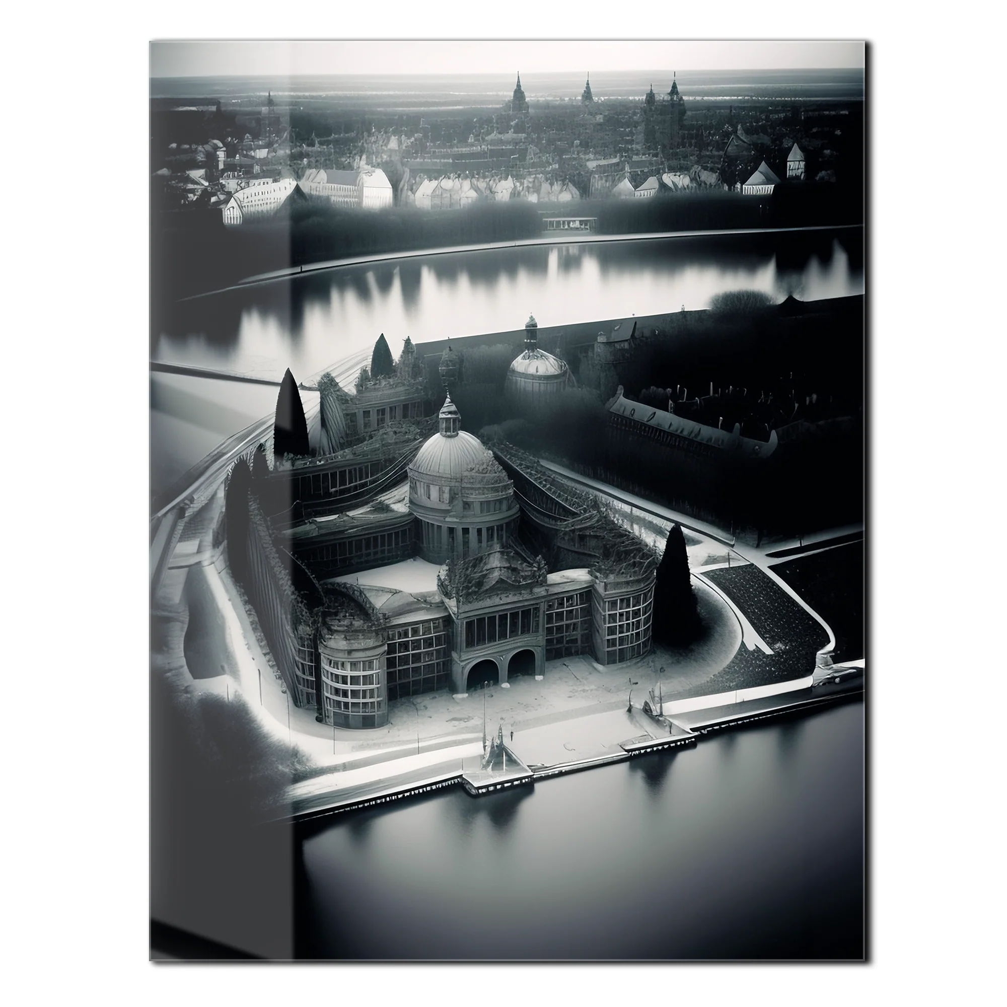 Black and White Palace Cityscape Glass Wall Art – Architectural UV Print Design-KAFCD054 - Image 3