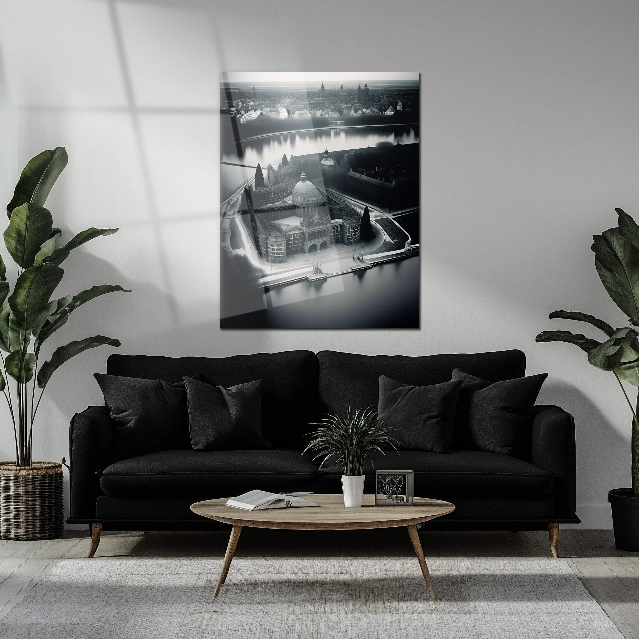 Black and White Palace Cityscape Glass Wall Art – Architectural UV Print Design-KAFCD054 - Image 5