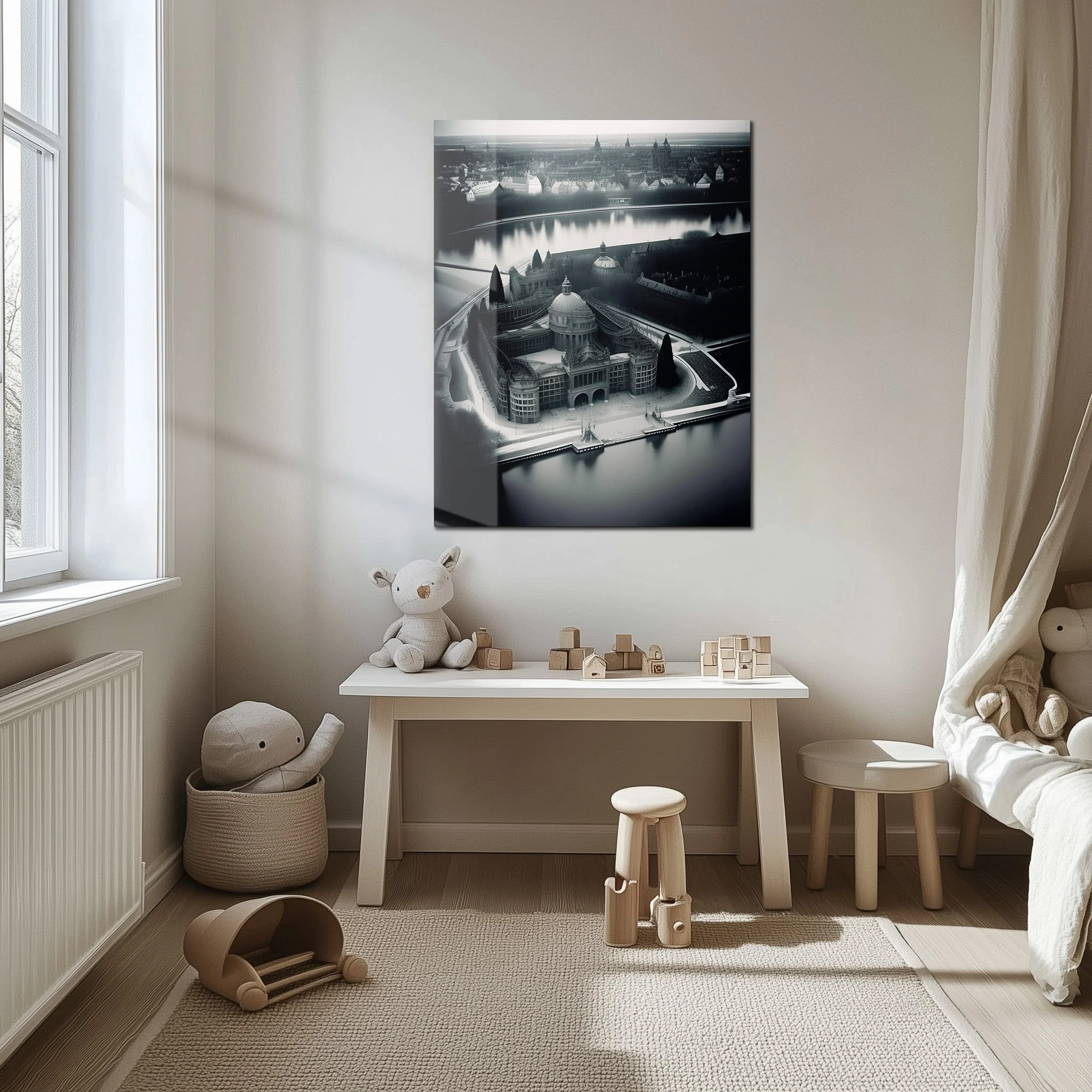 Black and White Palace Cityscape Glass Wall Art – Architectural UV Print Design-KAFCD054 - Image 6