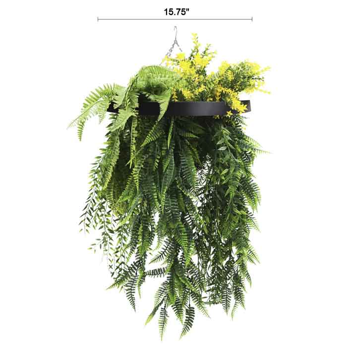 Black Framed Hanging Disc with Bright Tropical Foliage and Draping Ferns UV Resistant Small - Image 3