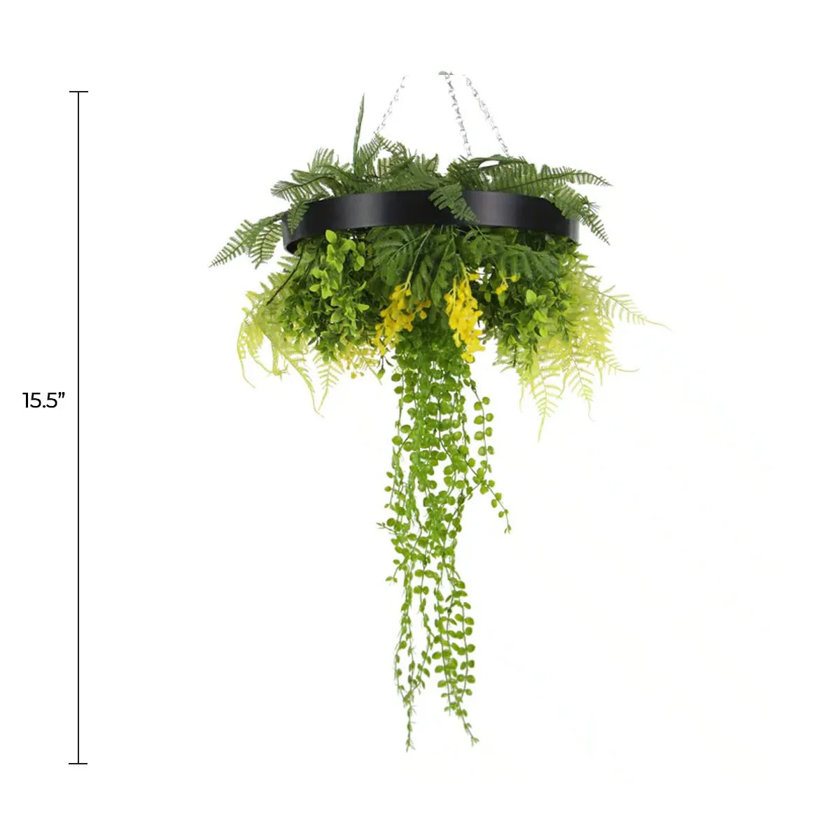 Black Framed Roof Hanging Disc With Draping Faux Plants 15.5" - Image 2