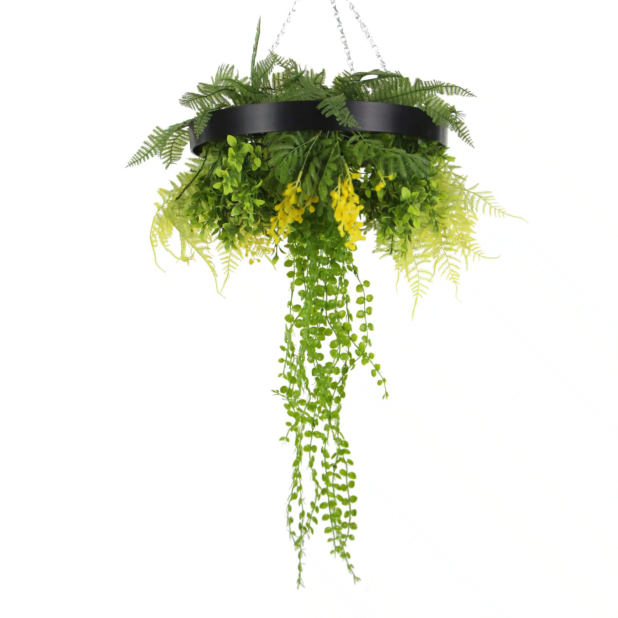 Black Framed Roof Hanging Disc With Draping Faux Plants 15.5" - Image 4