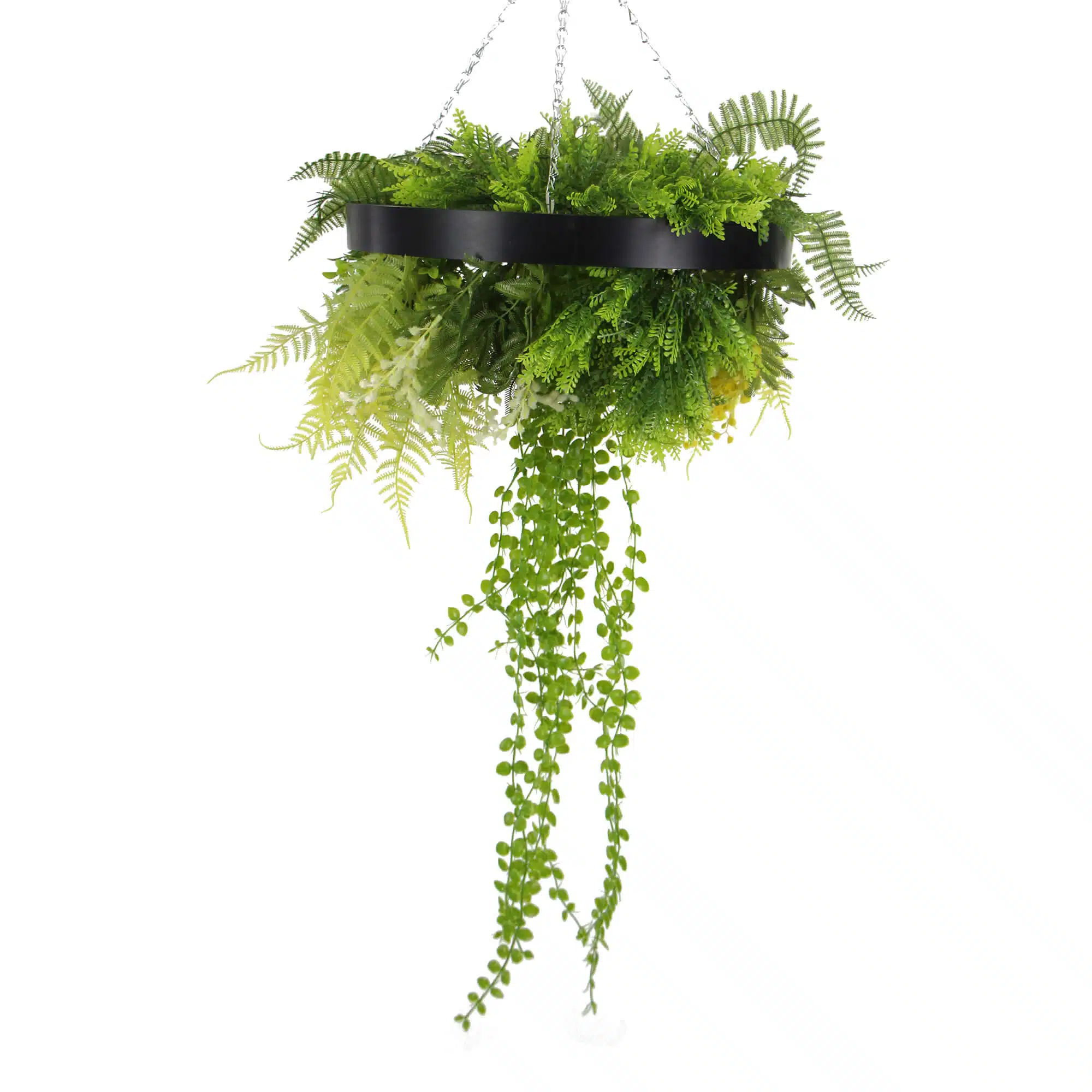 Black Framed Roof Hanging Disc With Draping Faux Plants 15.5" - Image 6