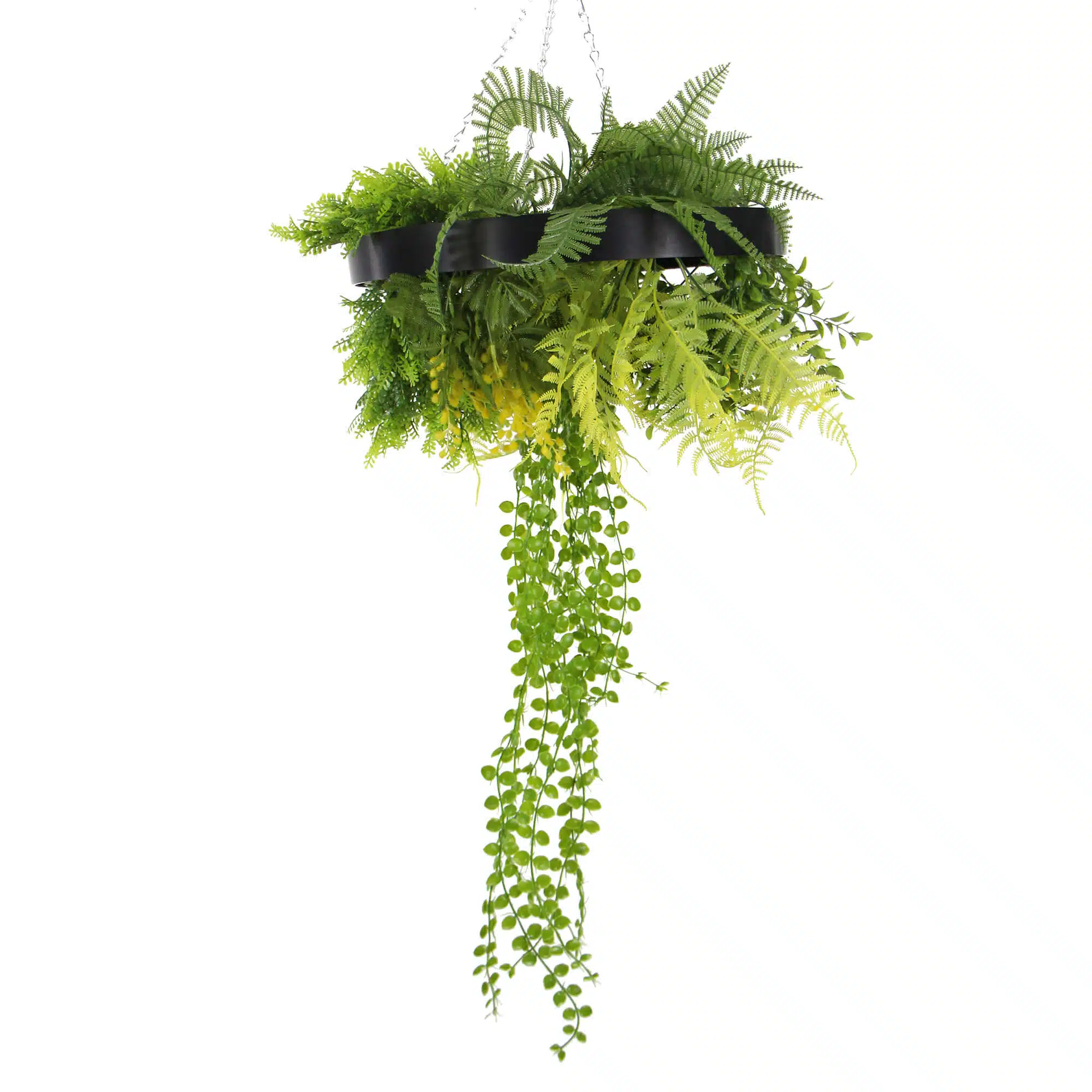 Black Framed Roof Hanging Disc With Draping Faux Plants 15.5" - Image 7