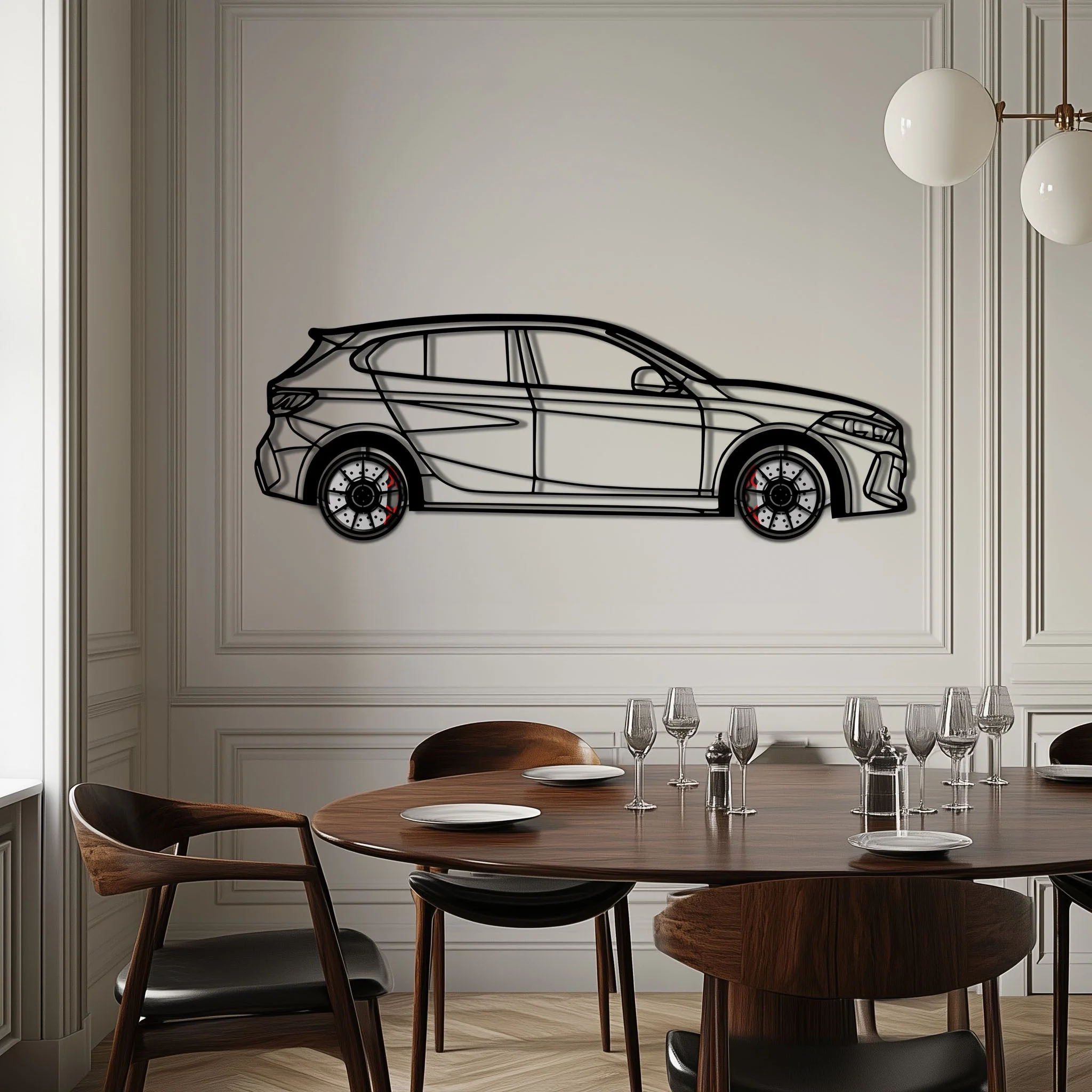 BMW 135i F40 Metal Car Wall Art with Rotating Wheels - M Performance Hatchback Silhouette - Interactive Automotive Decor - KAFMEKA102 - Image 3