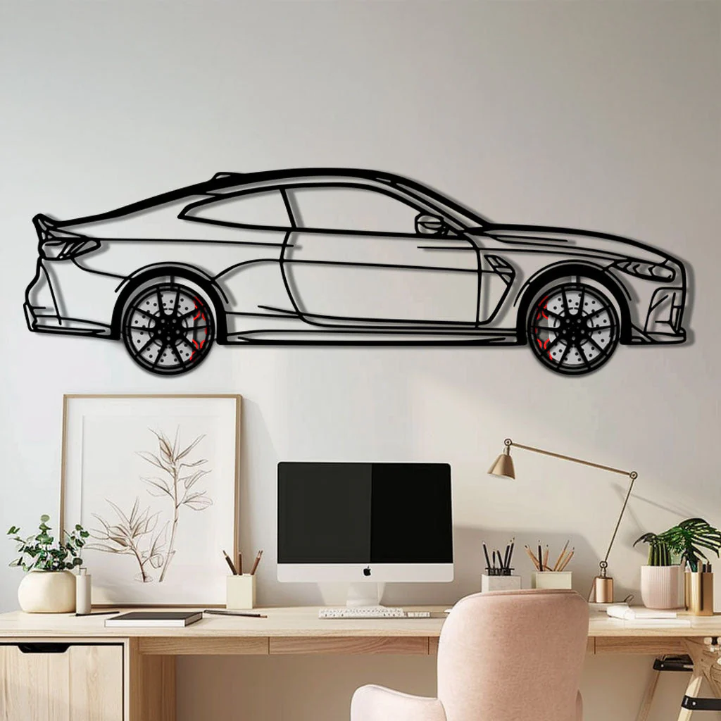 BMW M4 CSL Metal Car Wall Art with Rotating Wheels - Limited Edition G82 Silhouette - Interactive Automotive Wall Art - KAFMEKA108