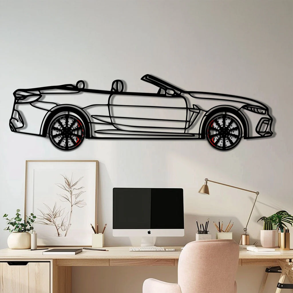 BMW M8 Competition Metal Car Wall Art with Rotating Wheels - M Power Luxury Silhouette - Interactive Automotive Wall Art - KAFMEKA109