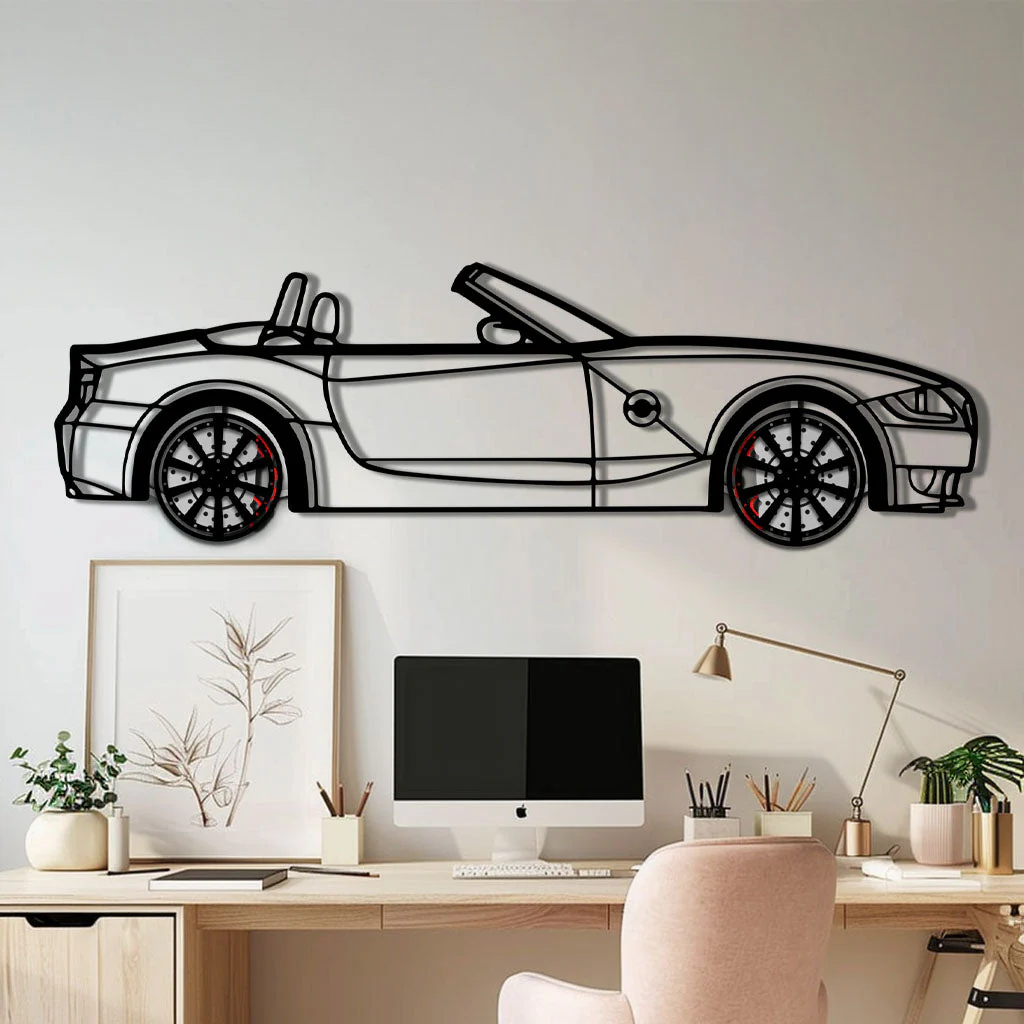 BMW Z4 M Roadster Metal Car Wall Art with Rotating Wheels - M Power Silhouette Decor - Interactive Automotive Wall Art - KAFMEKA114