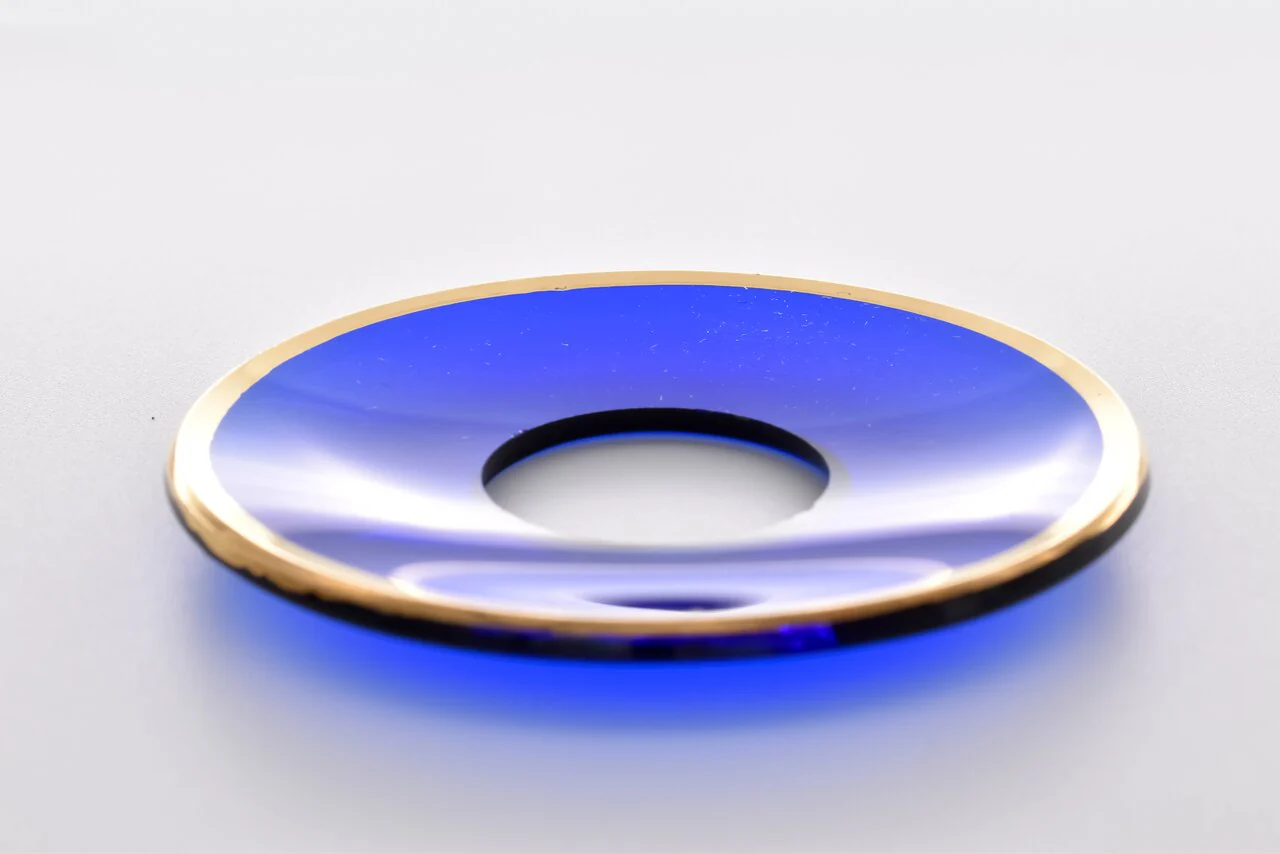 Bobeche - SET OF 2 Blue With Gold Border Glass 2.75 inch - Image 2