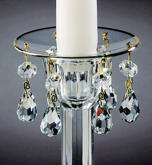 Bobeche - SET OF 2 Silver Border with Six Crystals Glass 2.75 Inch