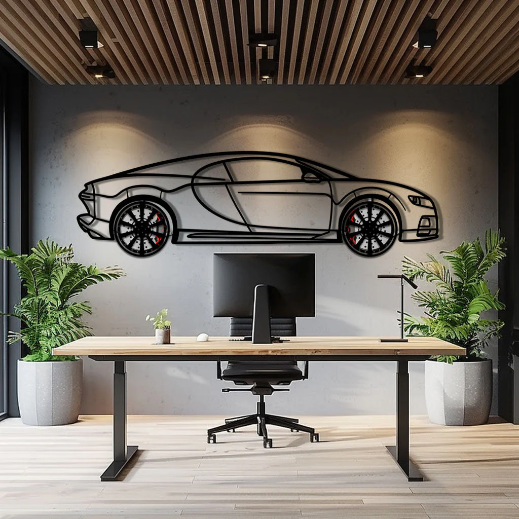 Bugatti Chiron Metal Car Wall Art with Rotating Wheels - Ultimate Hypercar Silhouette Decor - Interactive Automotive Wall Art - KAFMEKA116 - Image 10